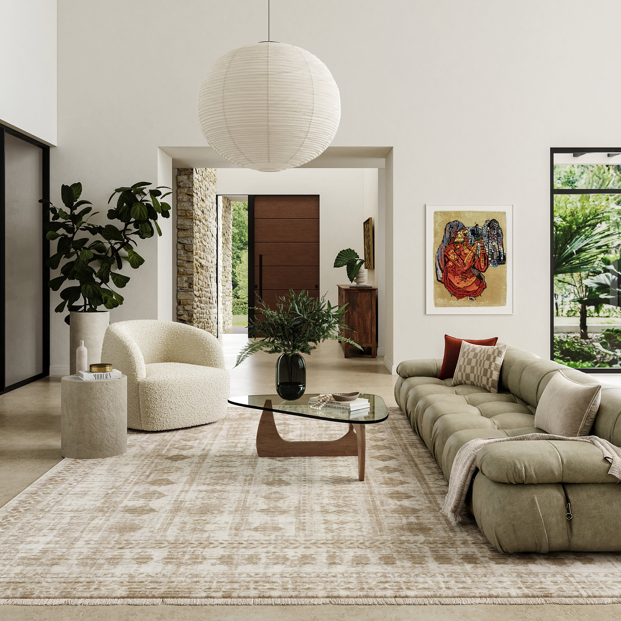 Saturdays Geometric Fringed Rug | Light Beige - Image 2