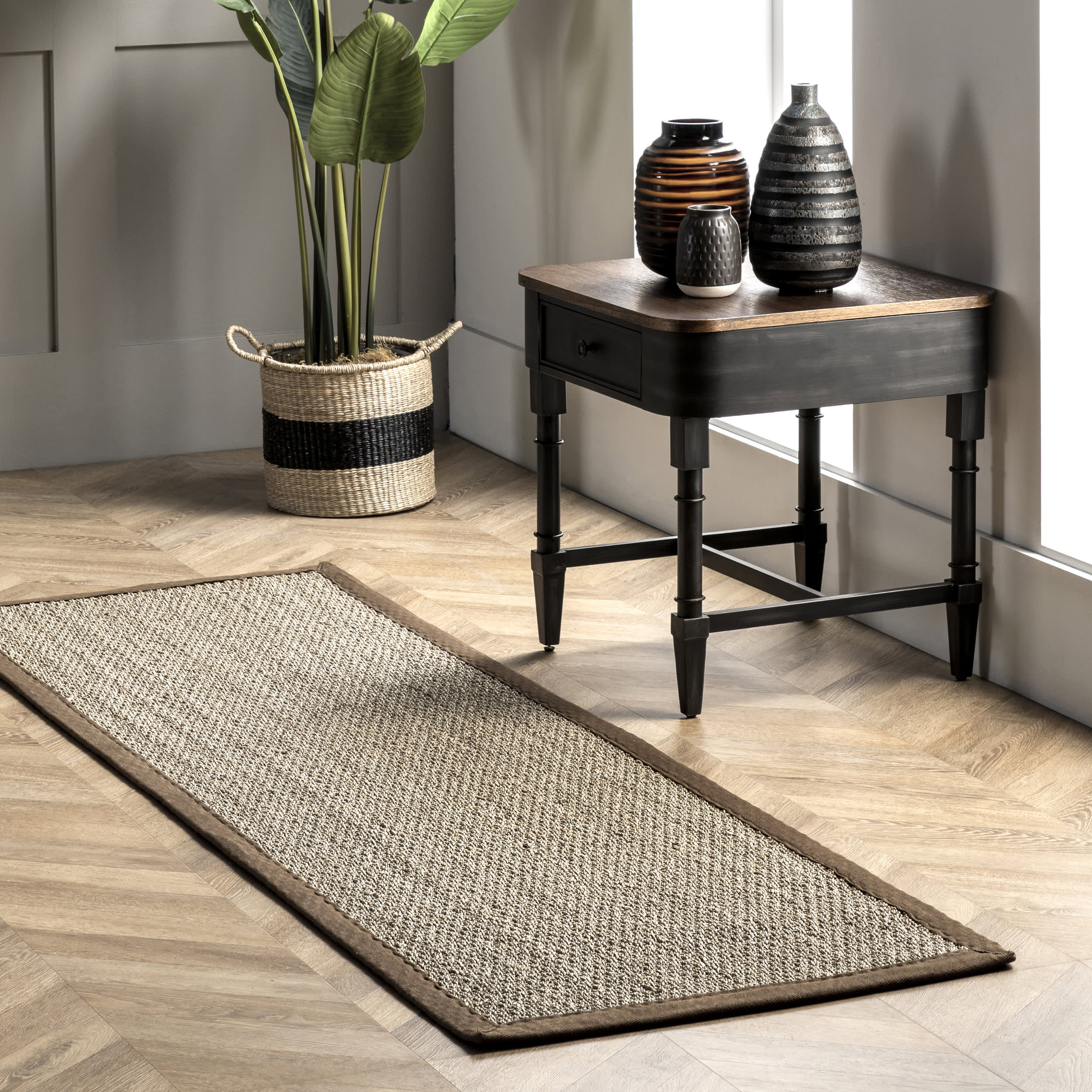 Seagrass with Border Rug | Brown - Image 2