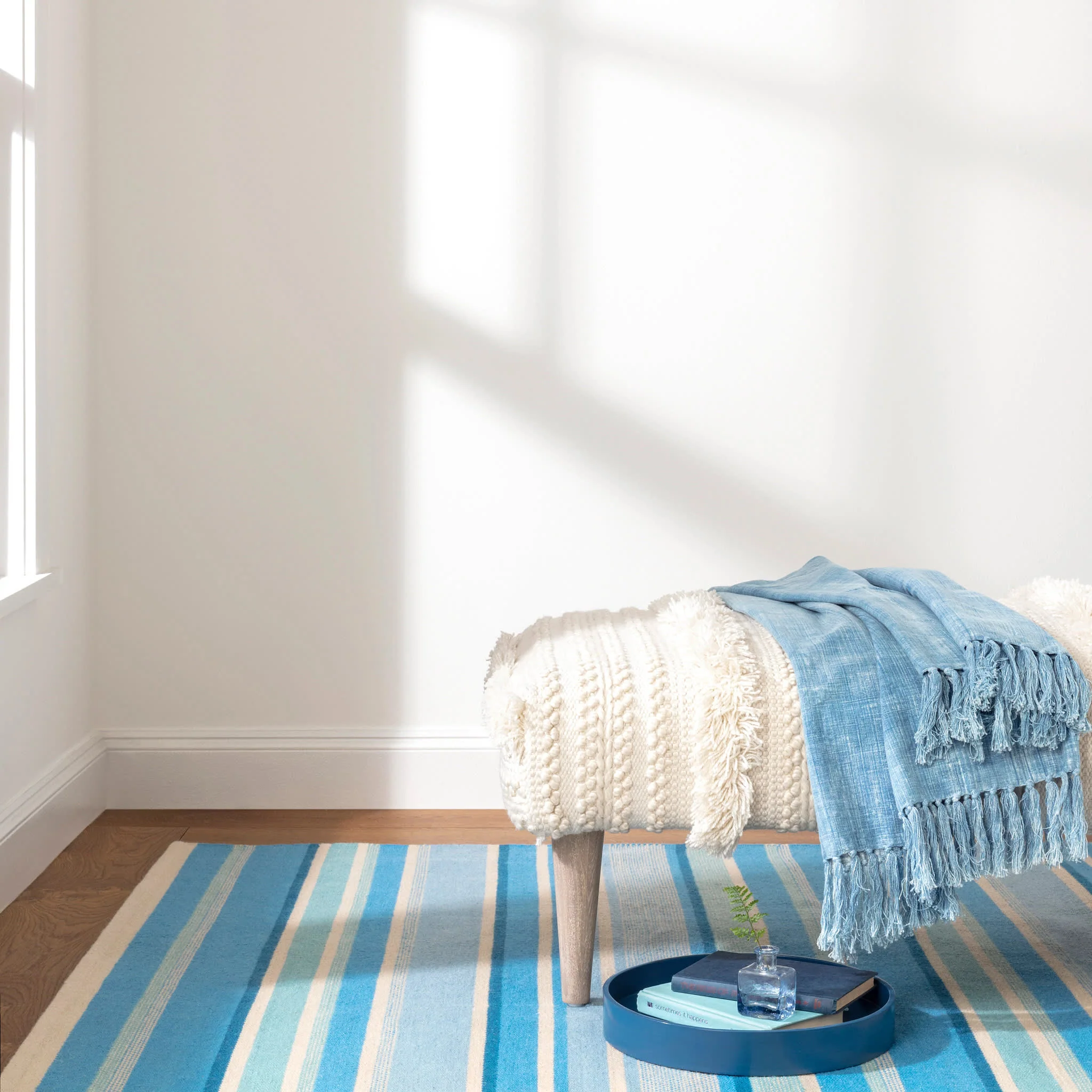 Seed Stitch Stripe Handwoven Indoor/Outdoor Rug | Blue - Image 2