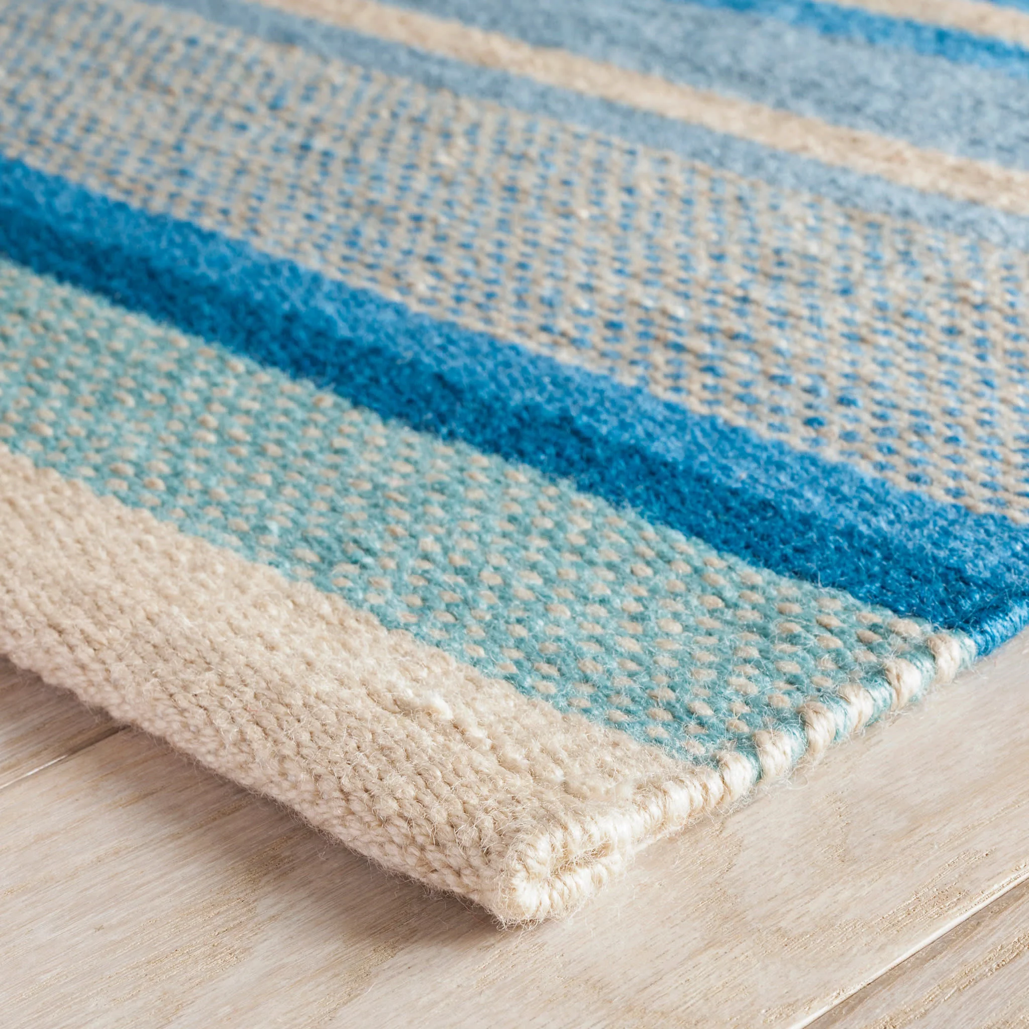 Seed Stitch Stripe Handwoven Indoor/Outdoor Rug | Blue - Image 4