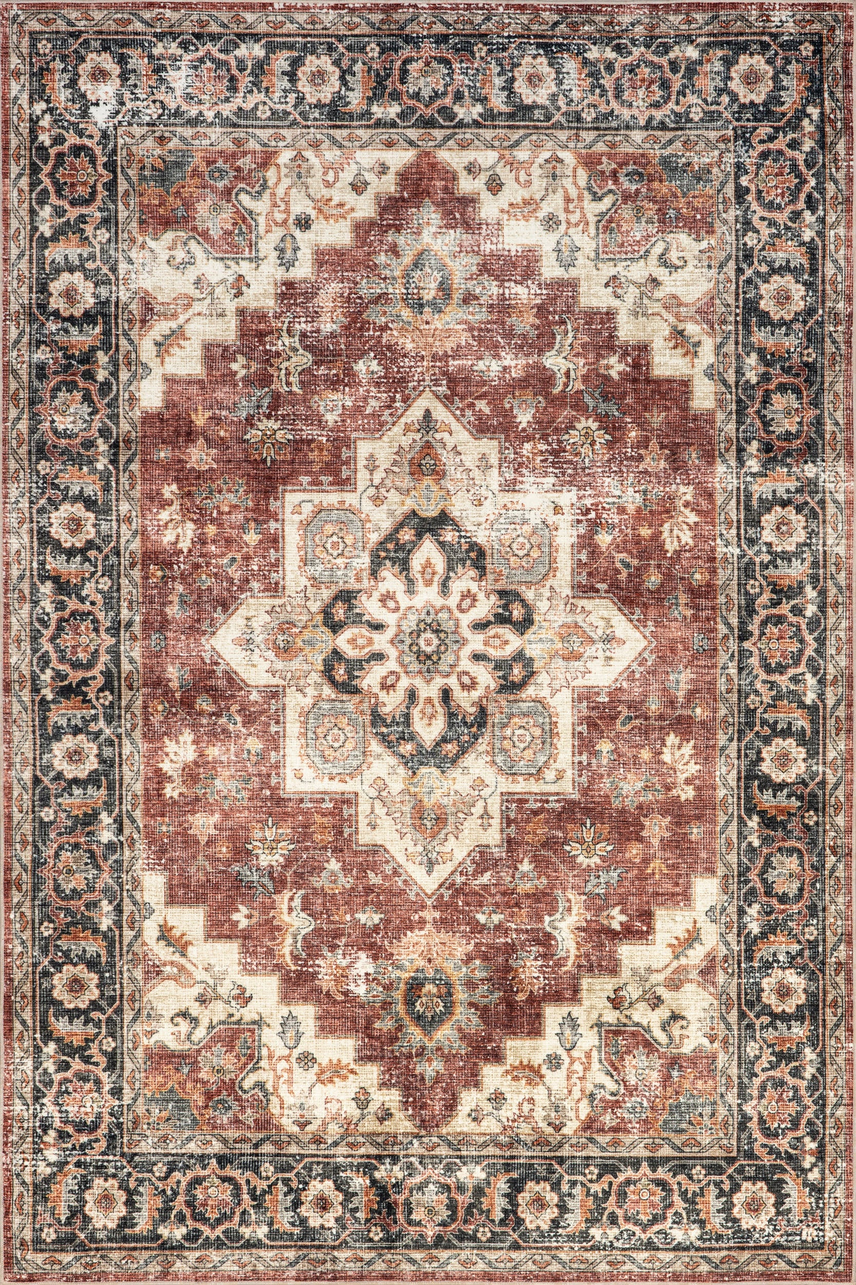 Seine Medallion Spill Proof Washable Rug | Rust