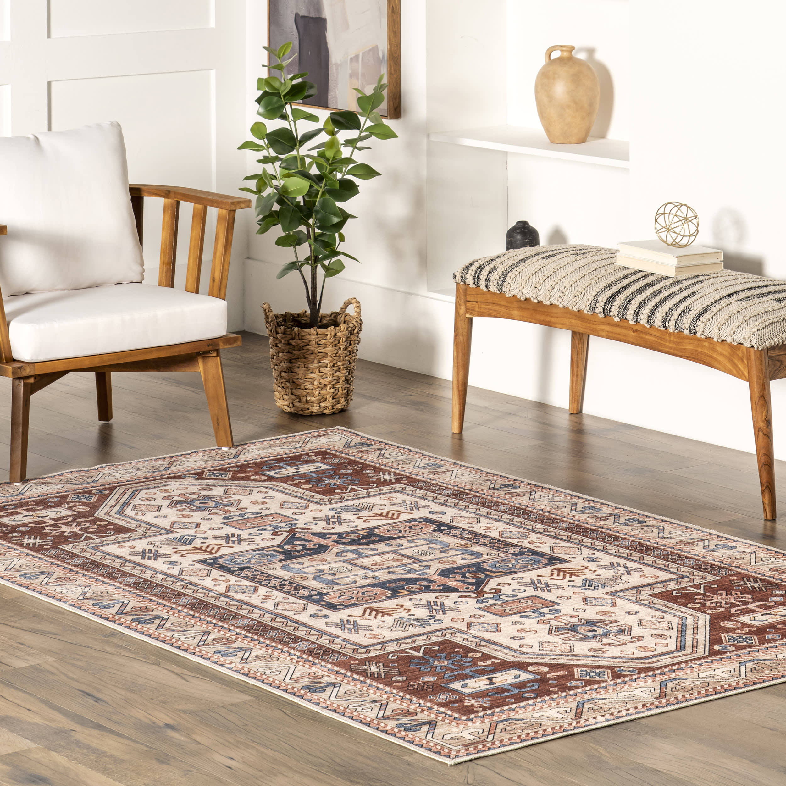 Selma Washable Medallion Rug | Rust - Image 2