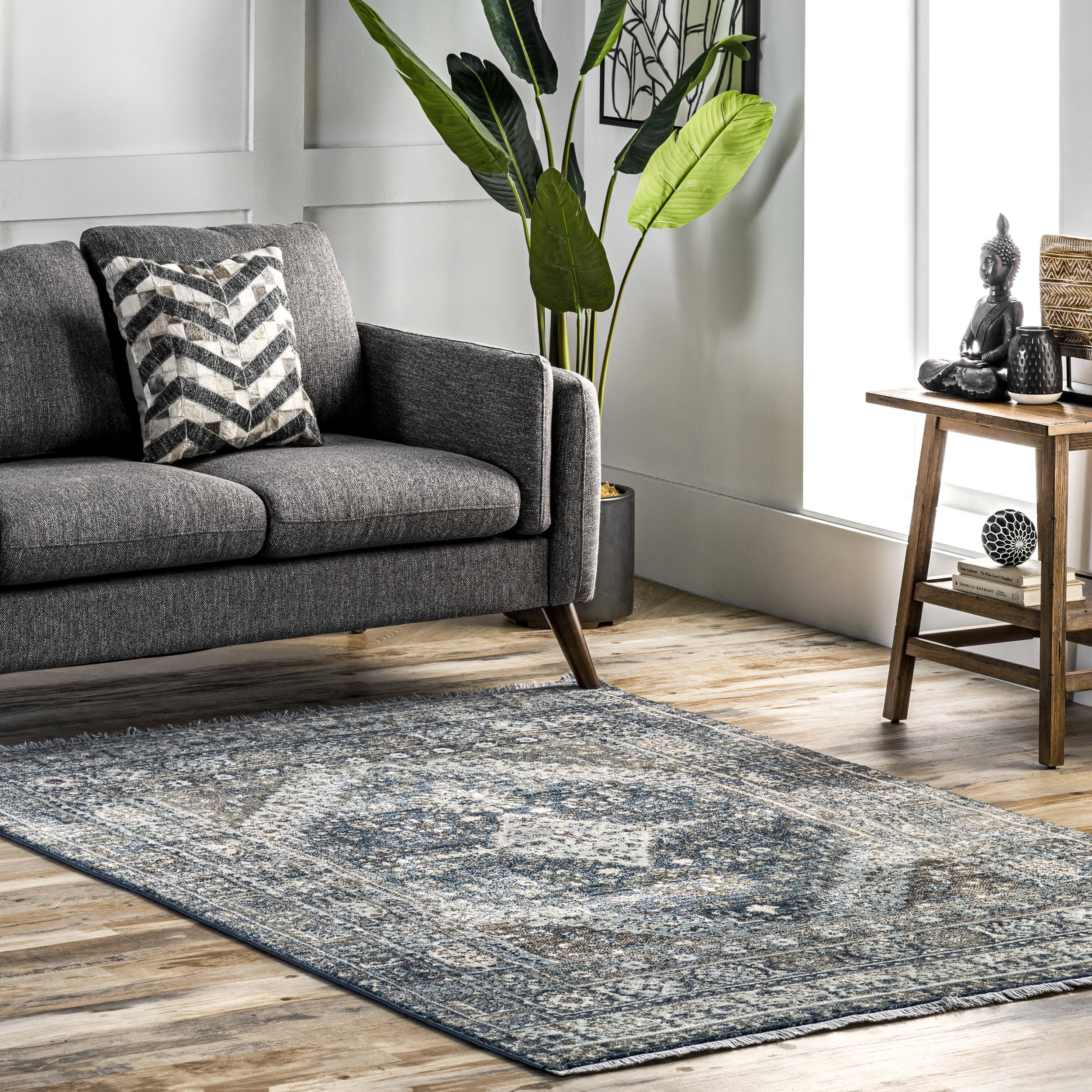 Shaded Medallion Fringe Rug | Light Blue - Image 2