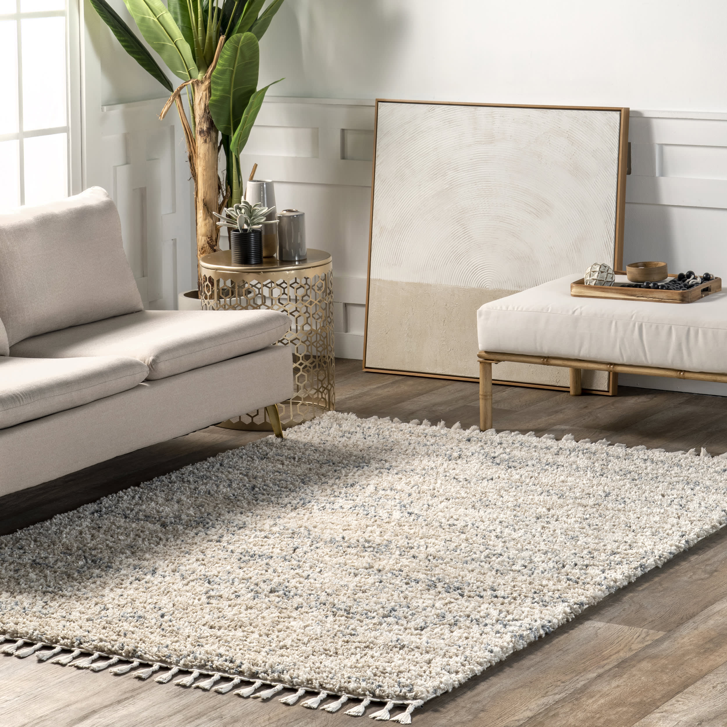 Shaded Shag With Tassels Rug | Beige - Image 2