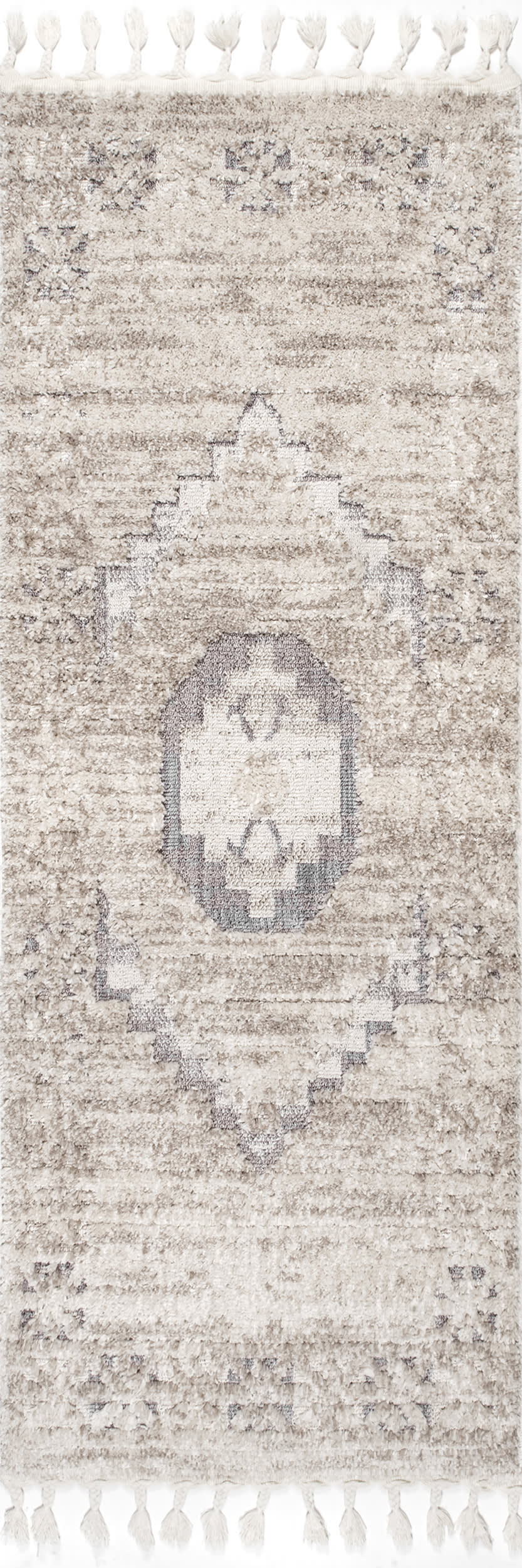Shaggy Barbed Medallion Tassel Rug | Beige