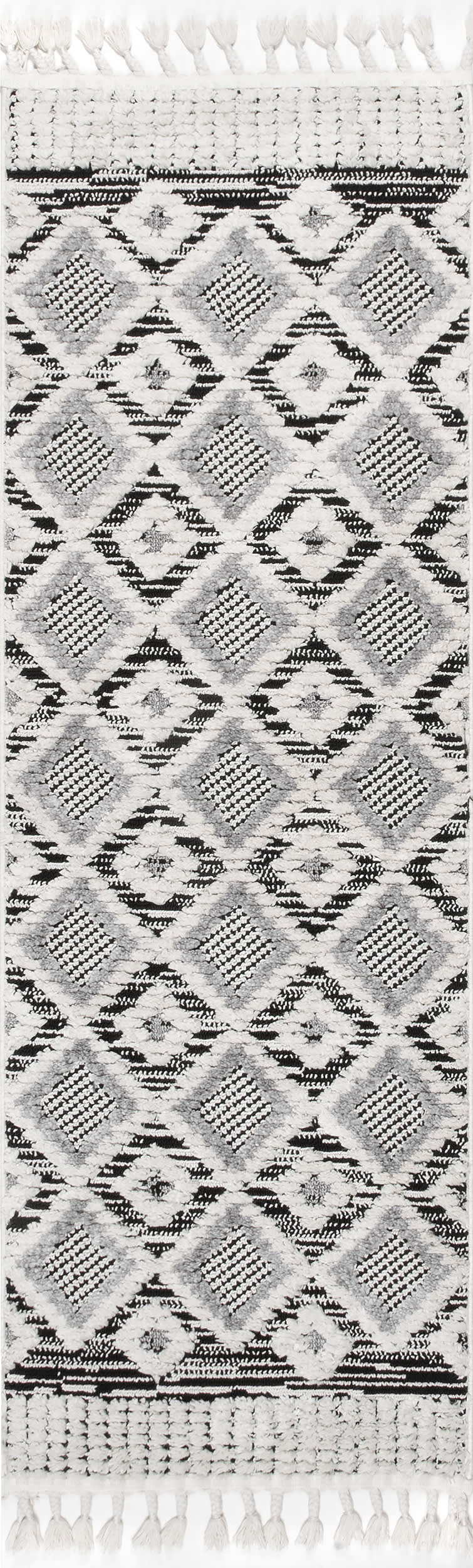 Shaggy Checkered Tiles Tassel Rug | Grey
