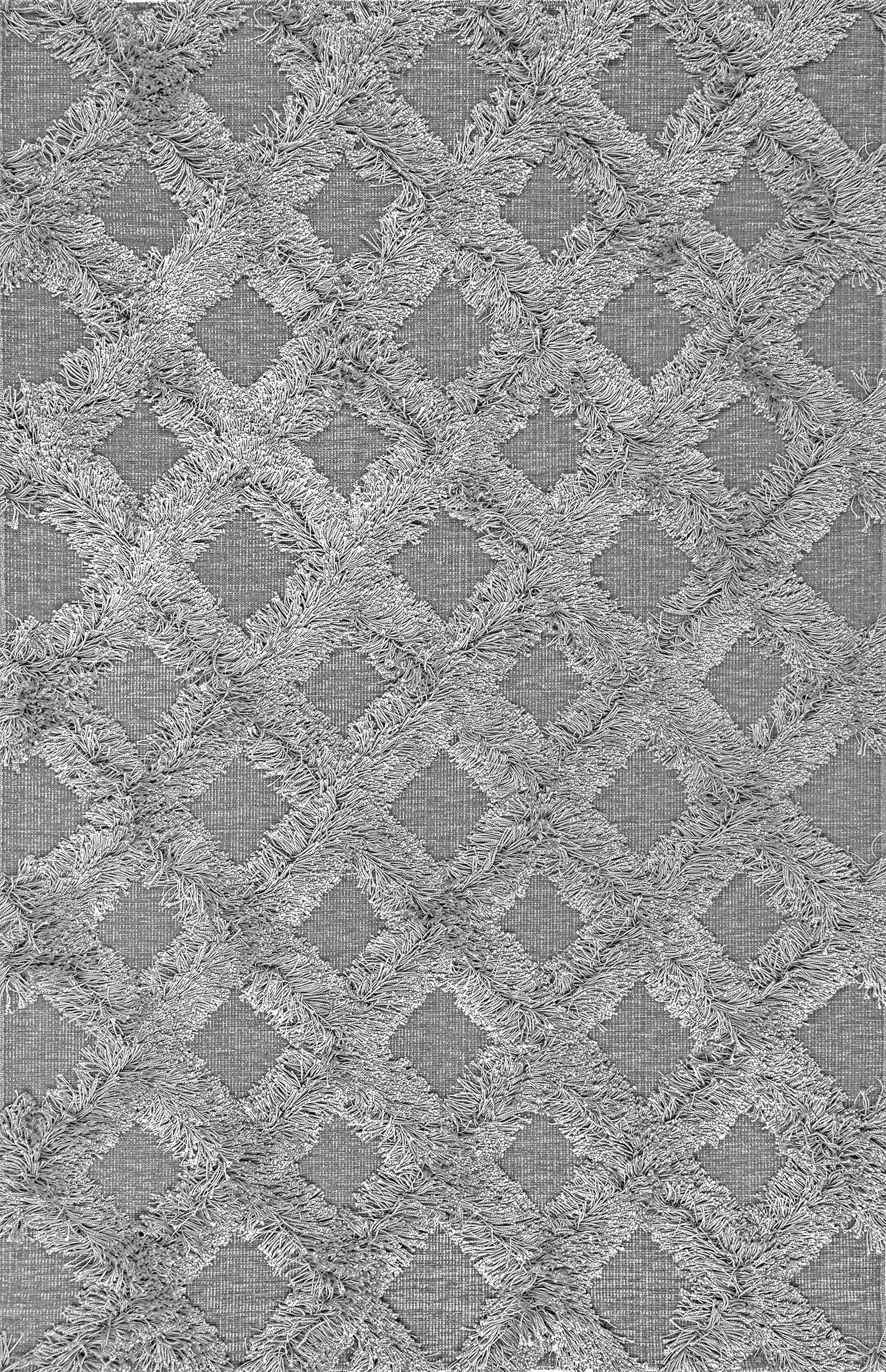 Shaggy Diamond Trellis Rug | Silver