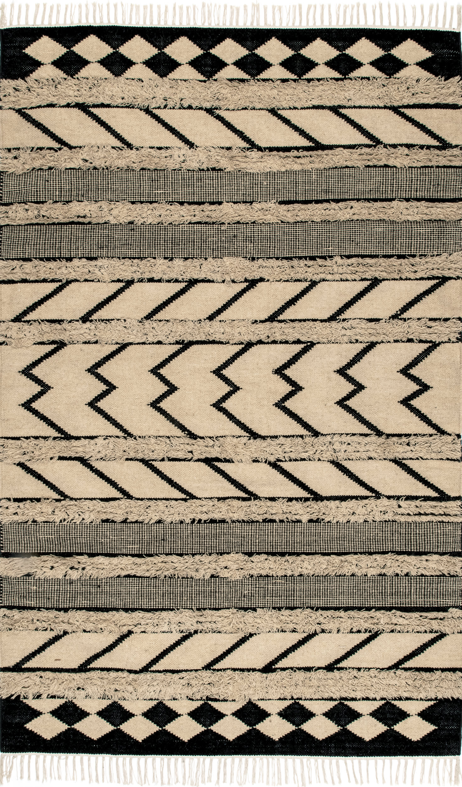 Shaggy Geometric Stripes Rug | Tan