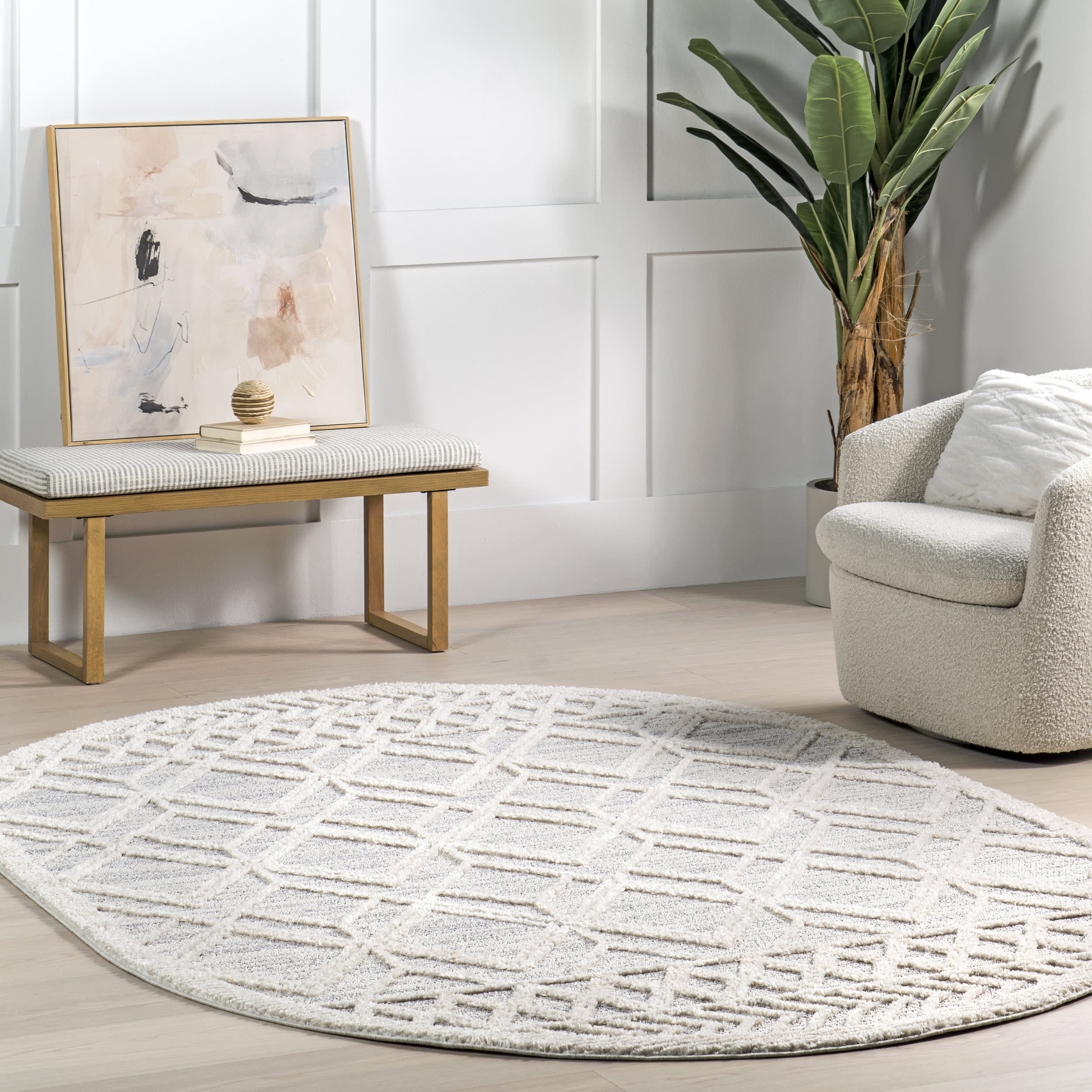 Shaggy Lattice Tassel Rug | Light Grey - Image 2