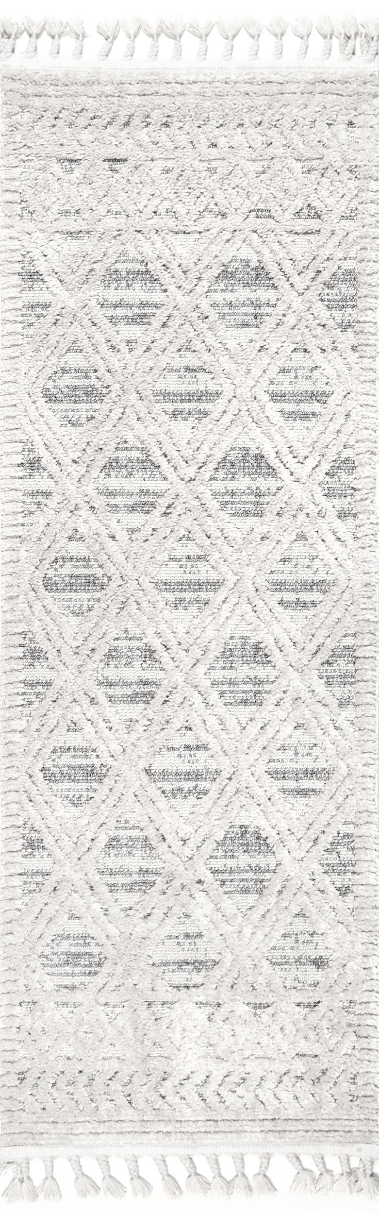 Shaggy Lattice Tassel Rug | Light Grey