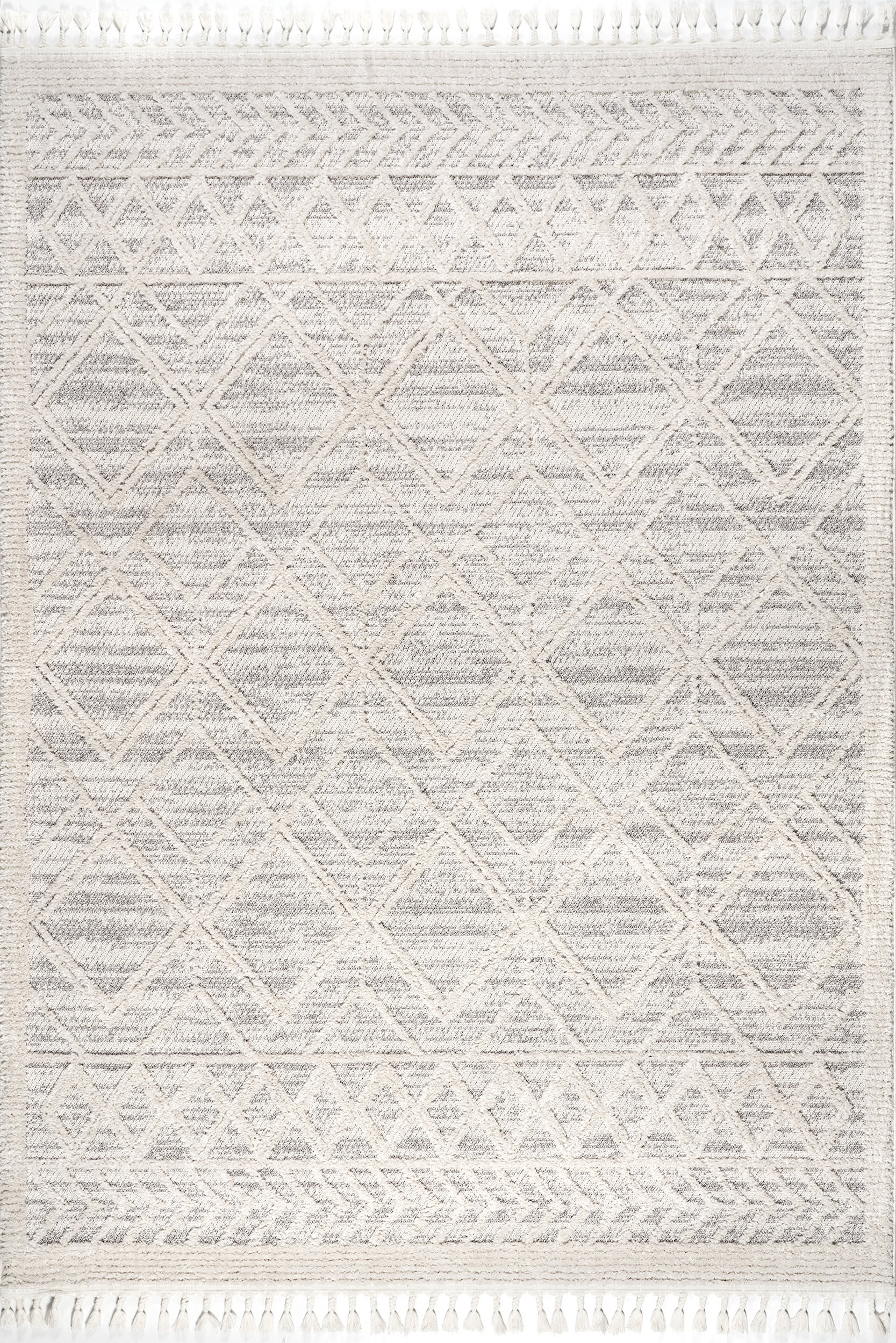 Shaggy Lattice Tassel Rug | Light Grey