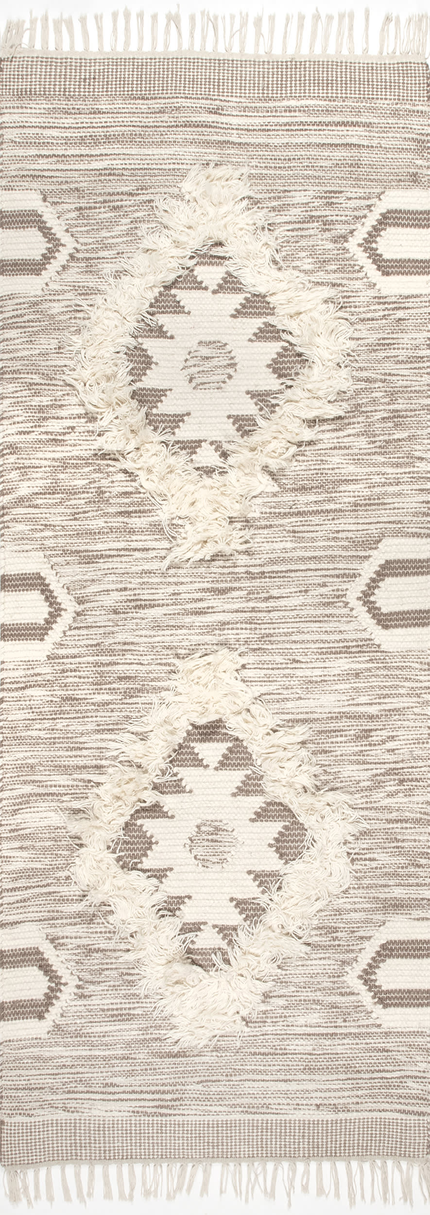 Shaggy Moroccan Lattice Fringe Rug | Beige