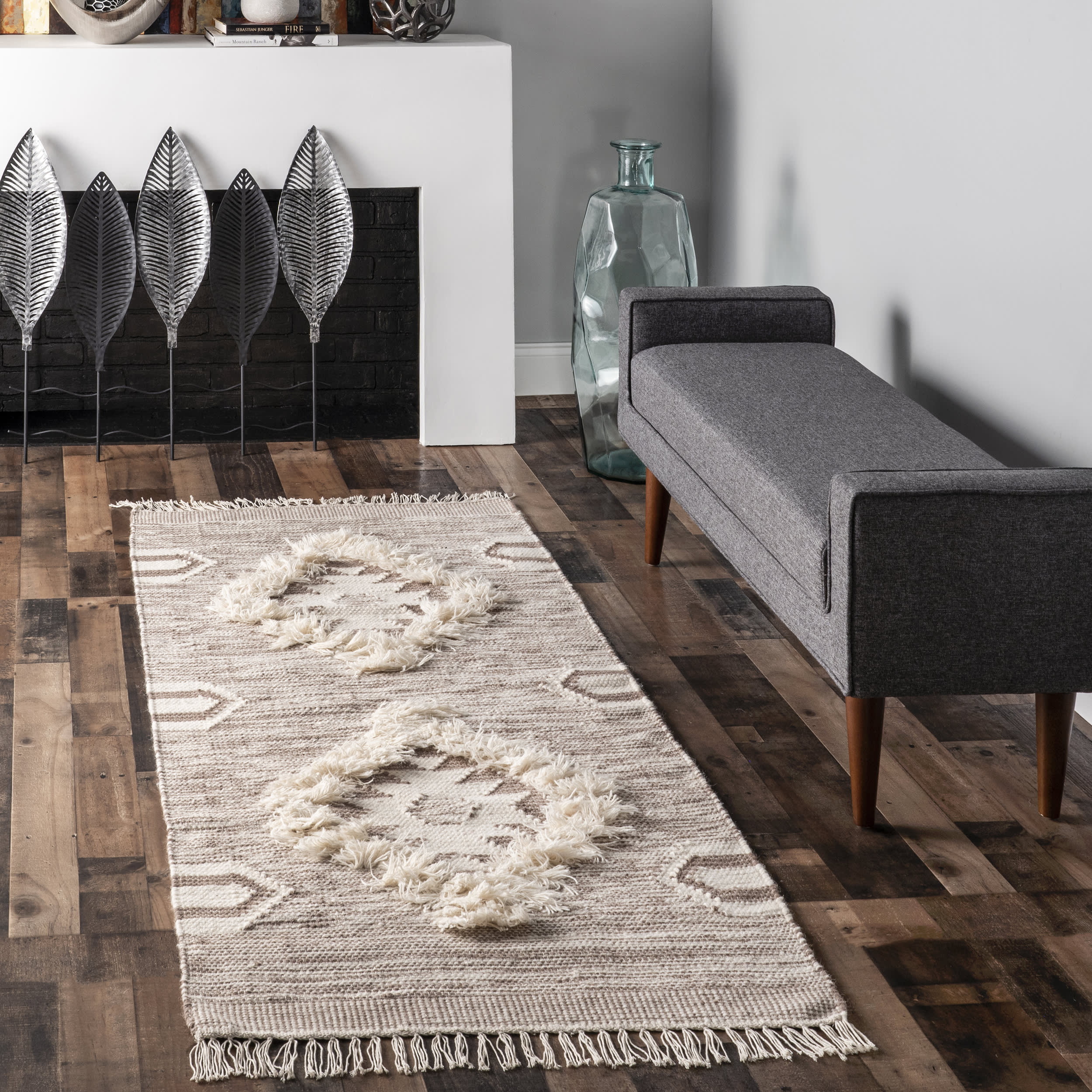 Shaggy Moroccan Lattice Fringe Rug | Beige - Image 2
