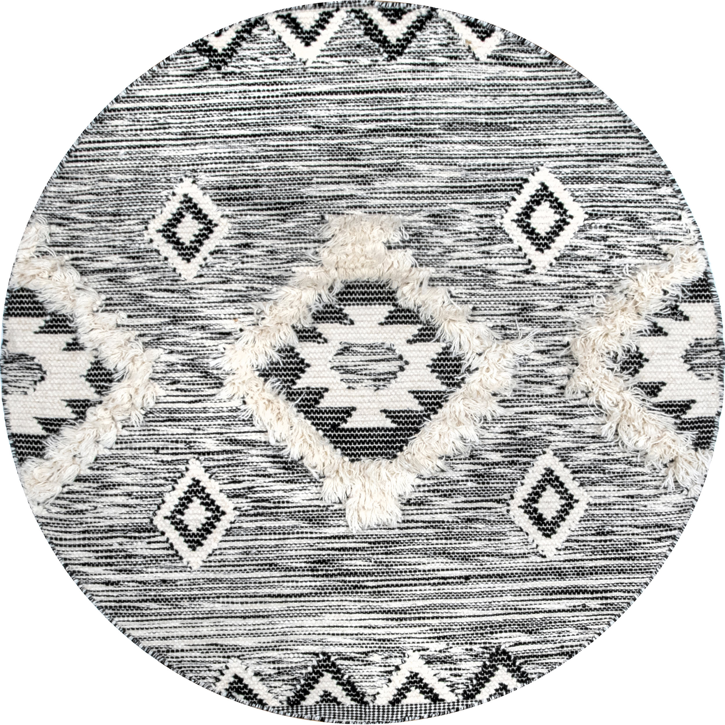 Shaggy Moroccan Lattice Fringe Rug | Black