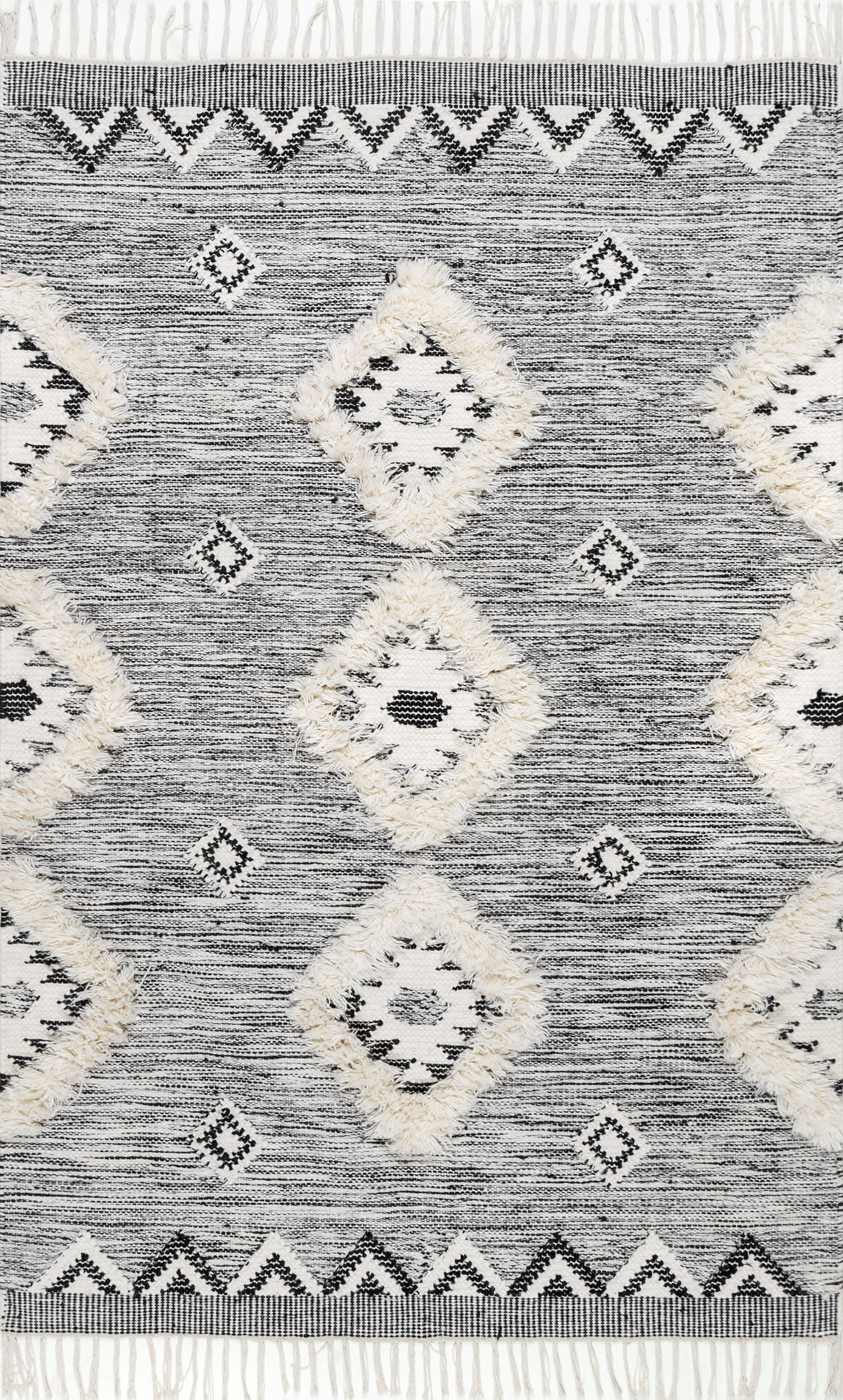 Shaggy Moroccan Lattice Fringe Rug | Black