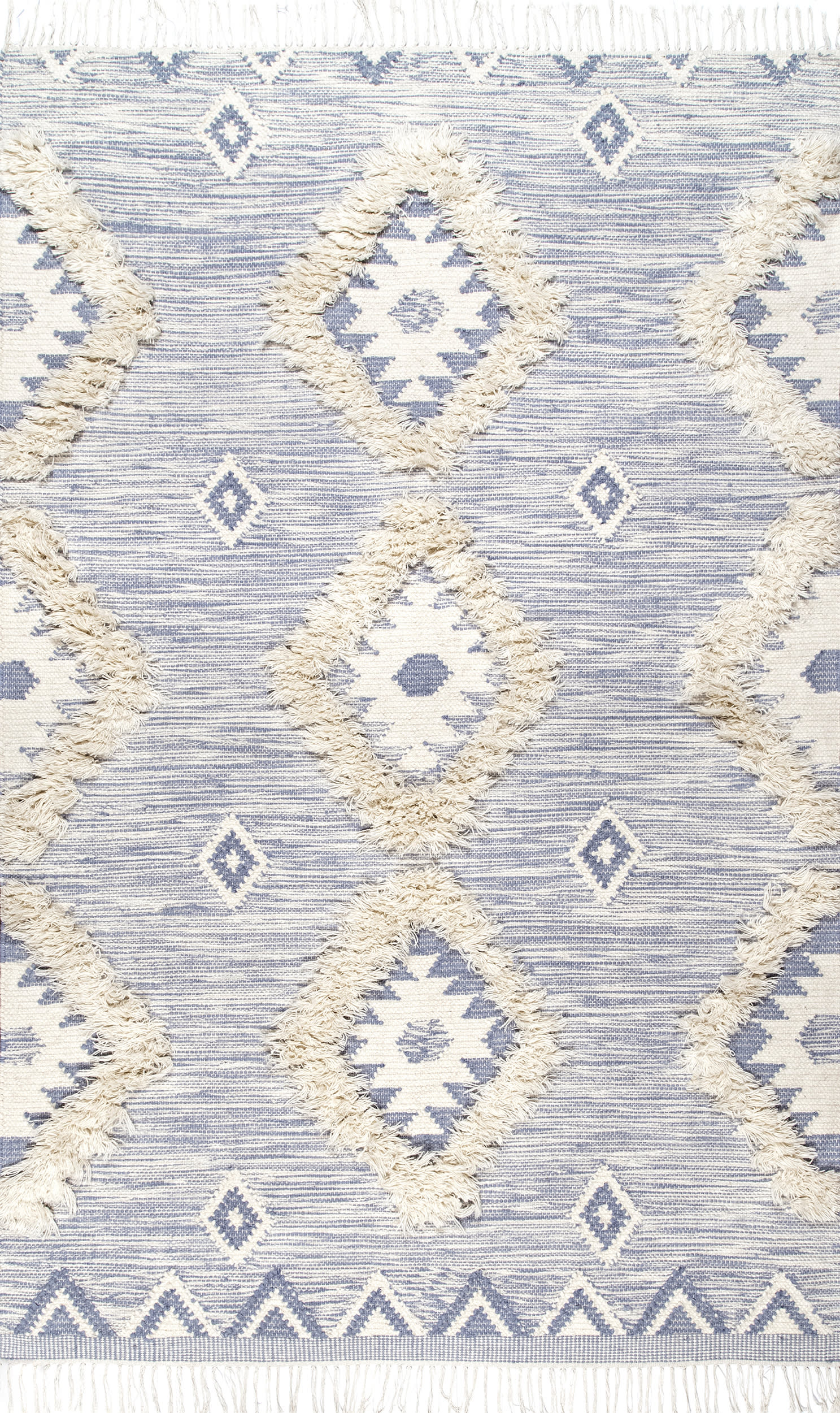 Shaggy Moroccan Lattice Fringe Rug | Blue