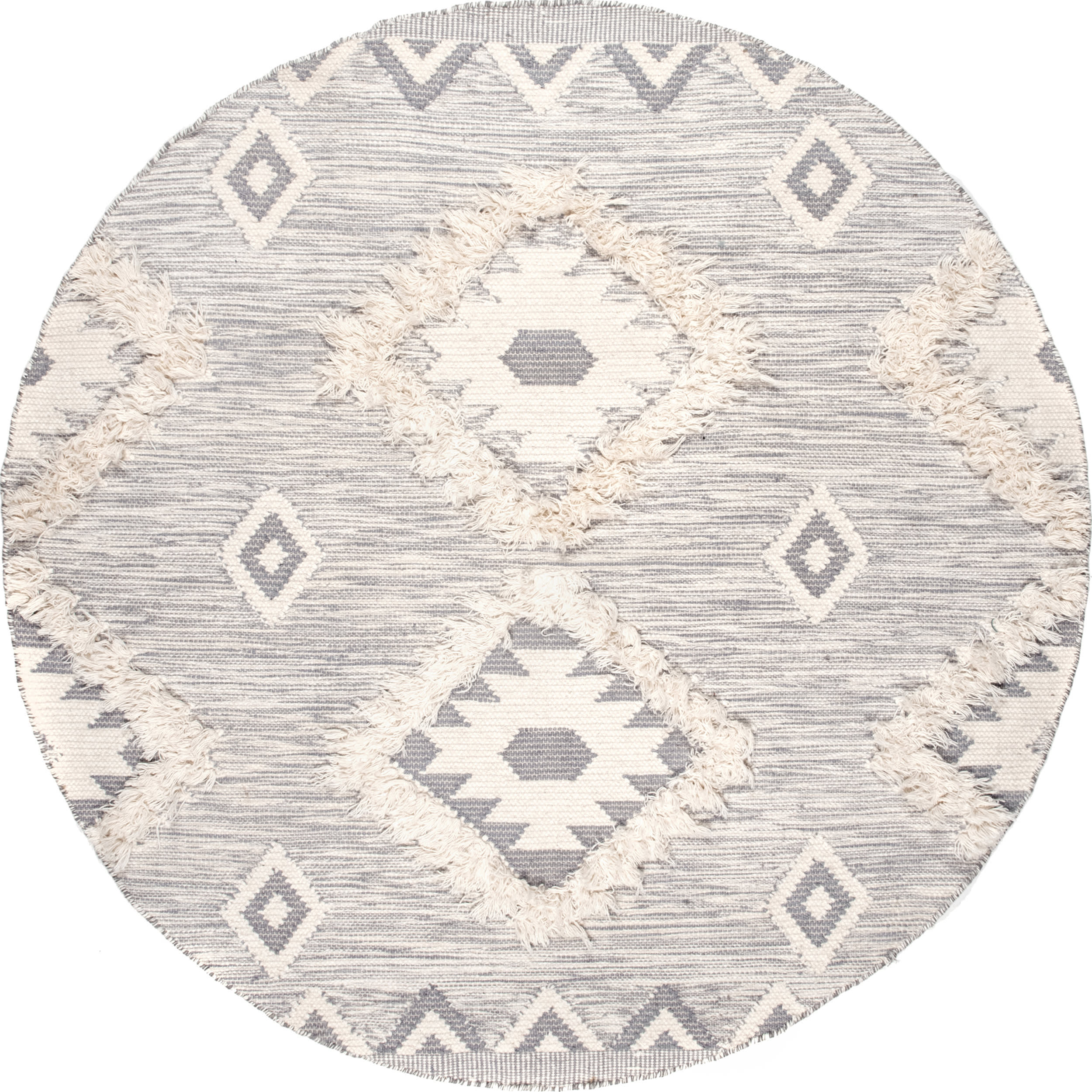 Shaggy Moroccan Lattice Fringe Rug | Light Grey
