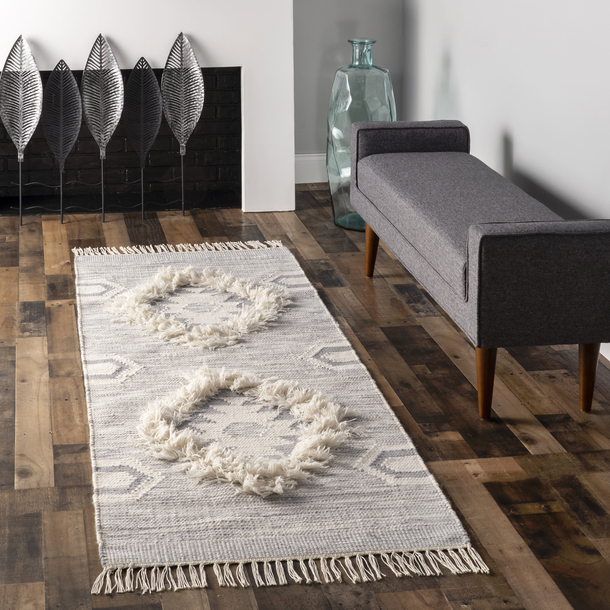 Shaggy Moroccan Lattice Fringe Rug | Light Grey - Image 2