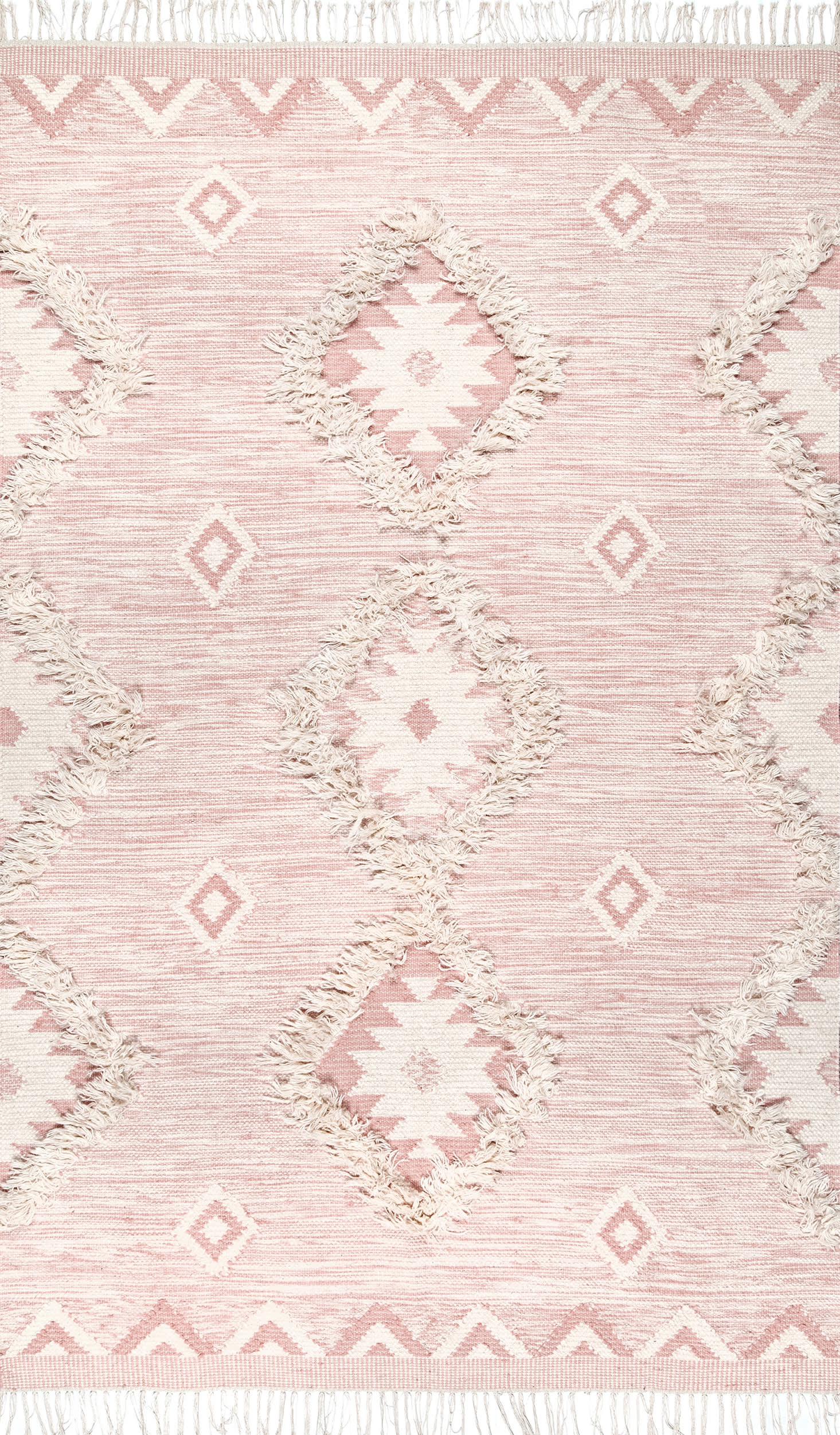 Shaggy Moroccan Lattice Fringe Rug | Pink