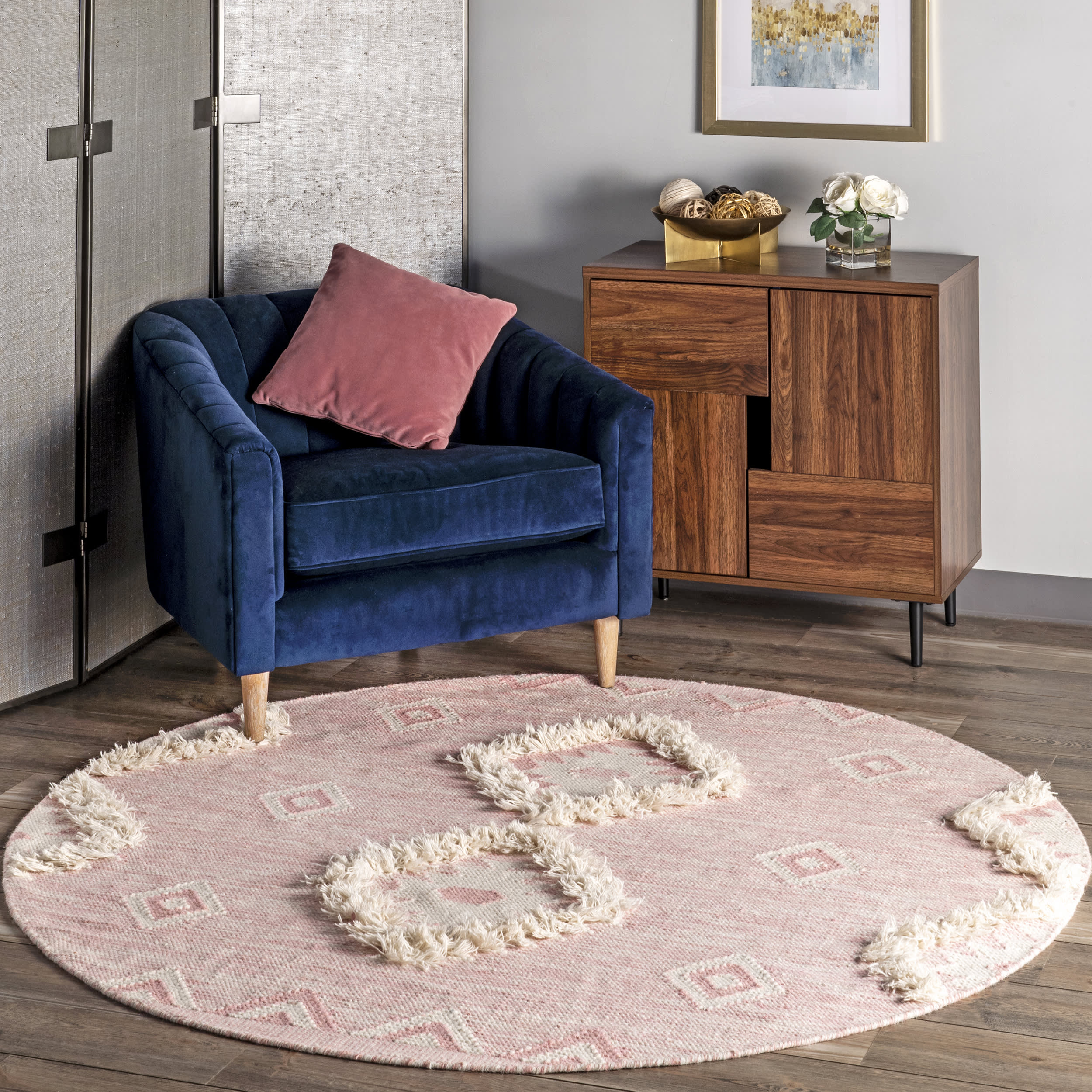 Shaggy Moroccan Lattice Fringe Rug | Pink - Image 2