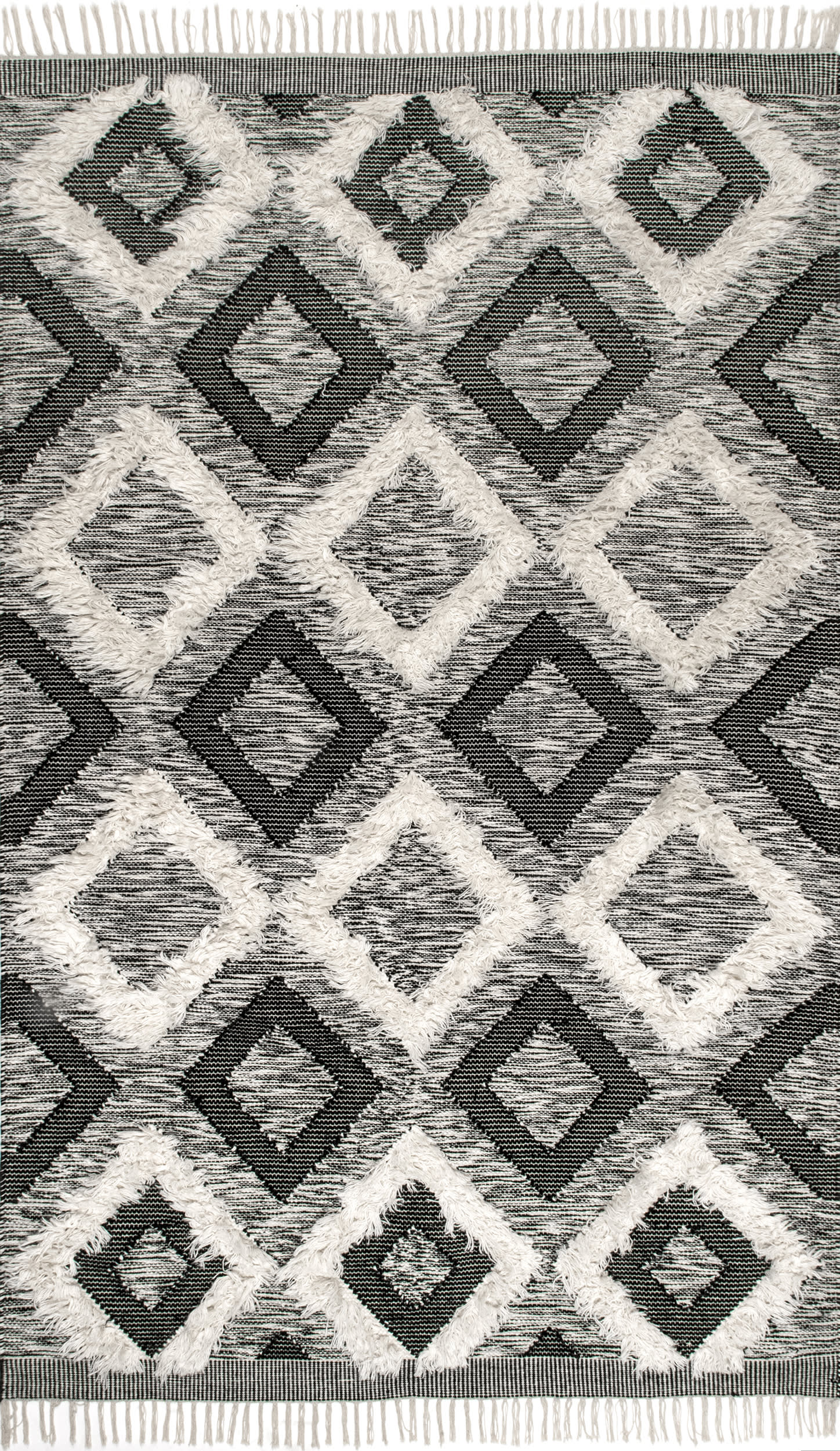 Shaggy Othello Diamonds Rug | Black and White