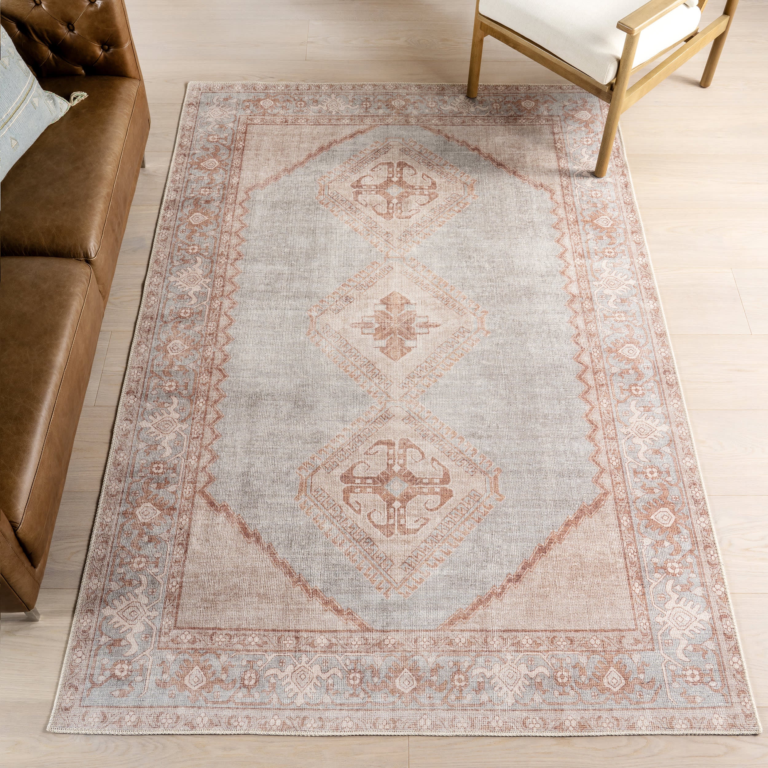 Shivani Medallion Washable Rug | Light Brown - Image 2