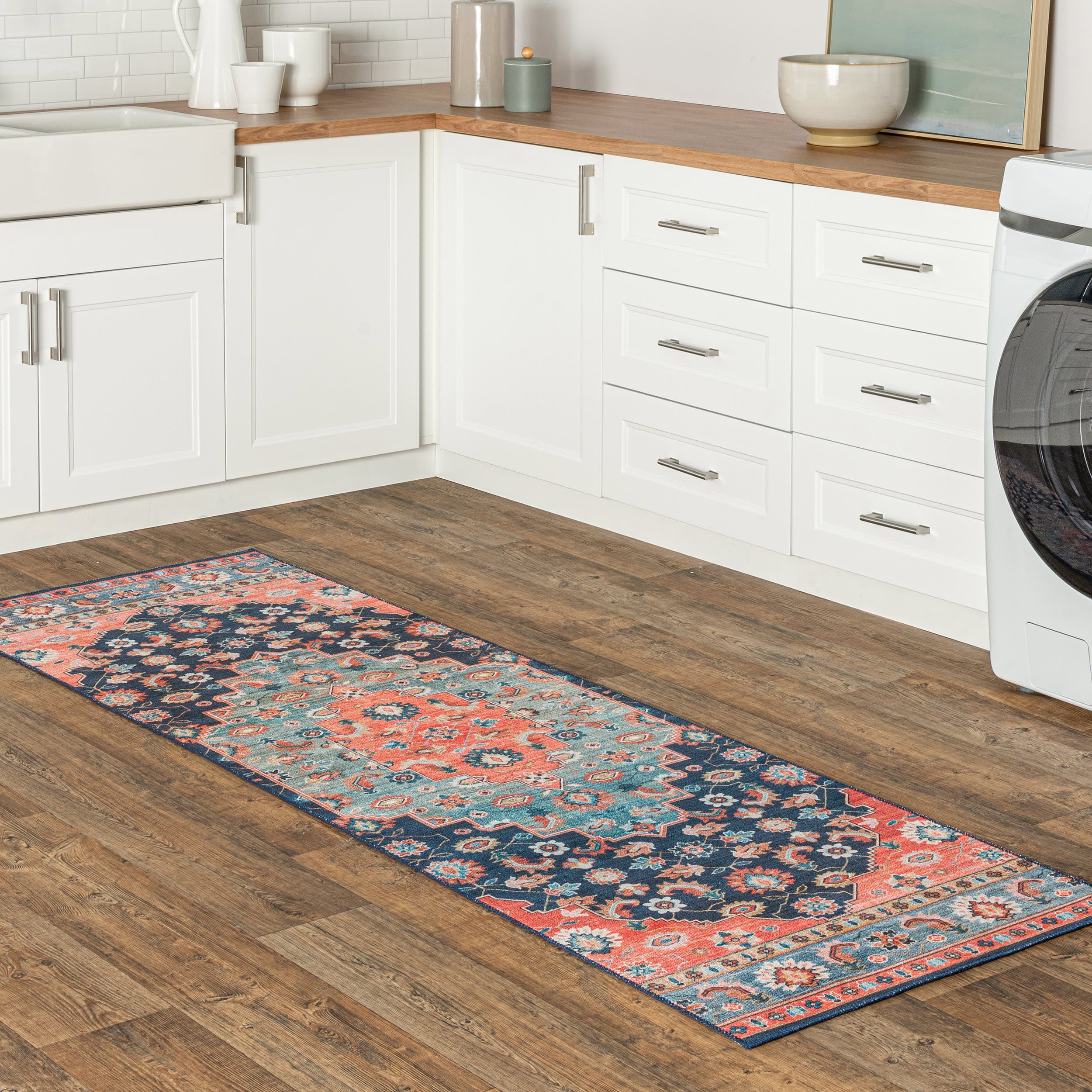Shyla Washable Southwestern Rug | Blue - Image 2