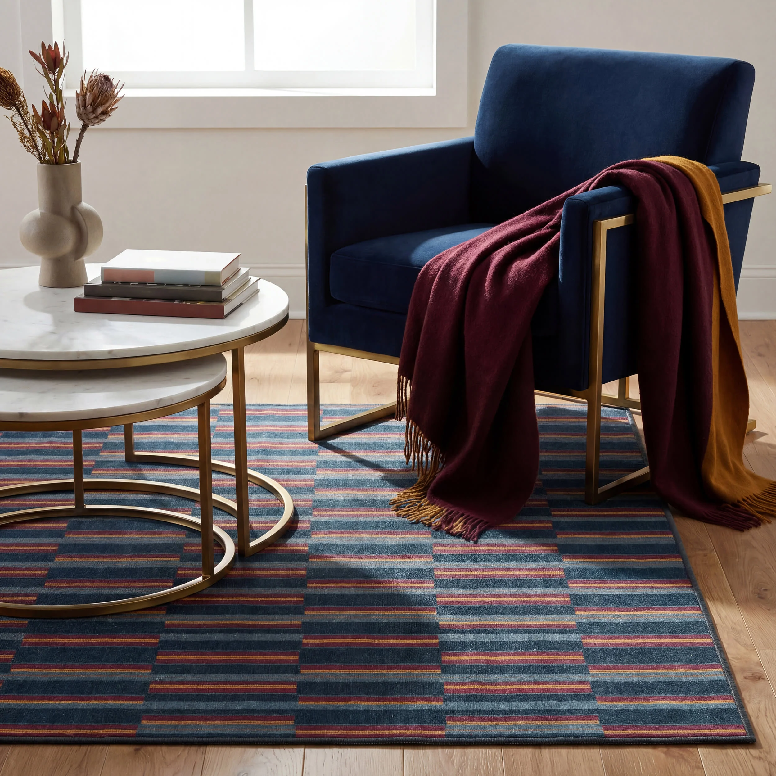 Signal Stripe Mid-Century Washable Rug by Society6 | Navy - Image 9