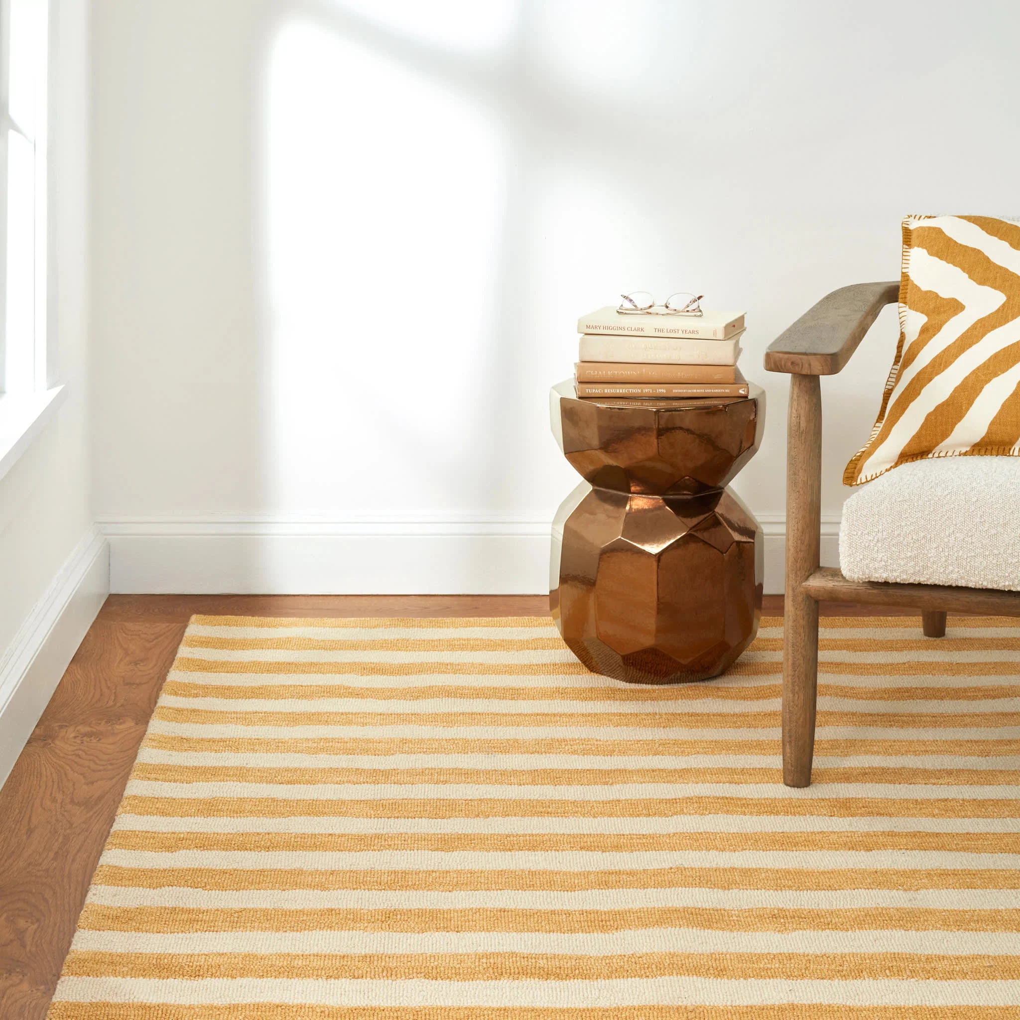 Silas Stripe Hand Micro Hooked Wool Rug | Gold - Image 3