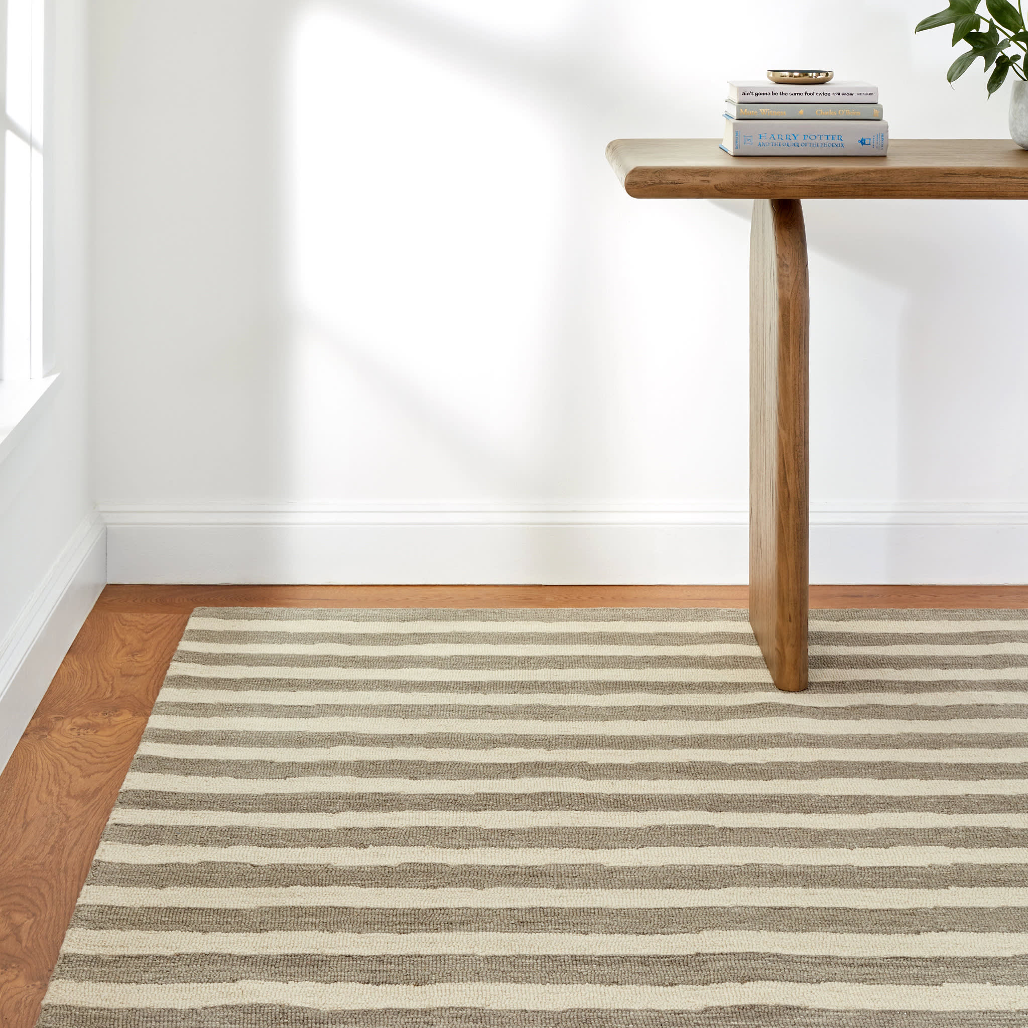 Silas Stripe Hand Micro Hooked Wool Rug | Grey - Image 2