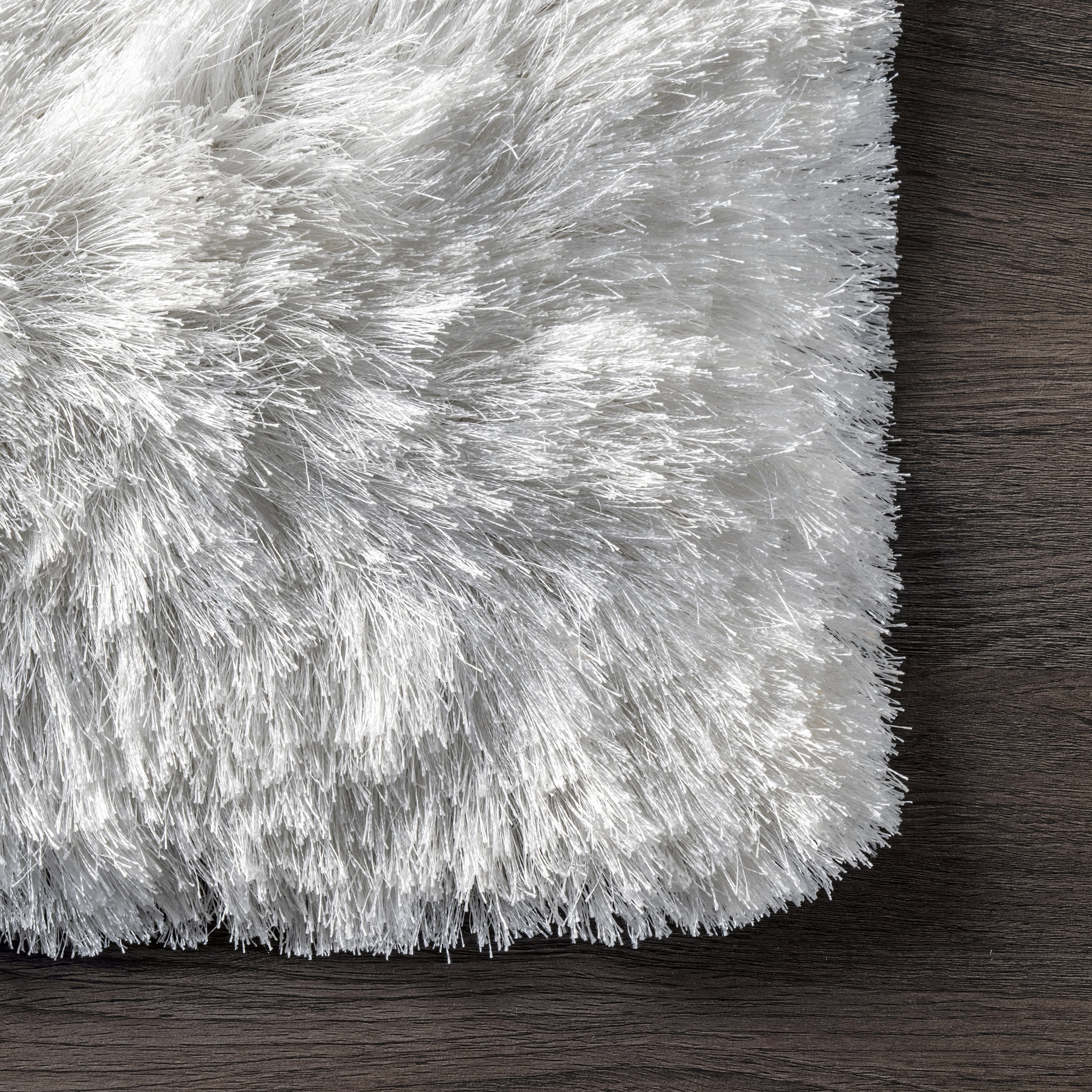 Silky Shine Solid Shag Rug | Pearl White - Image 3