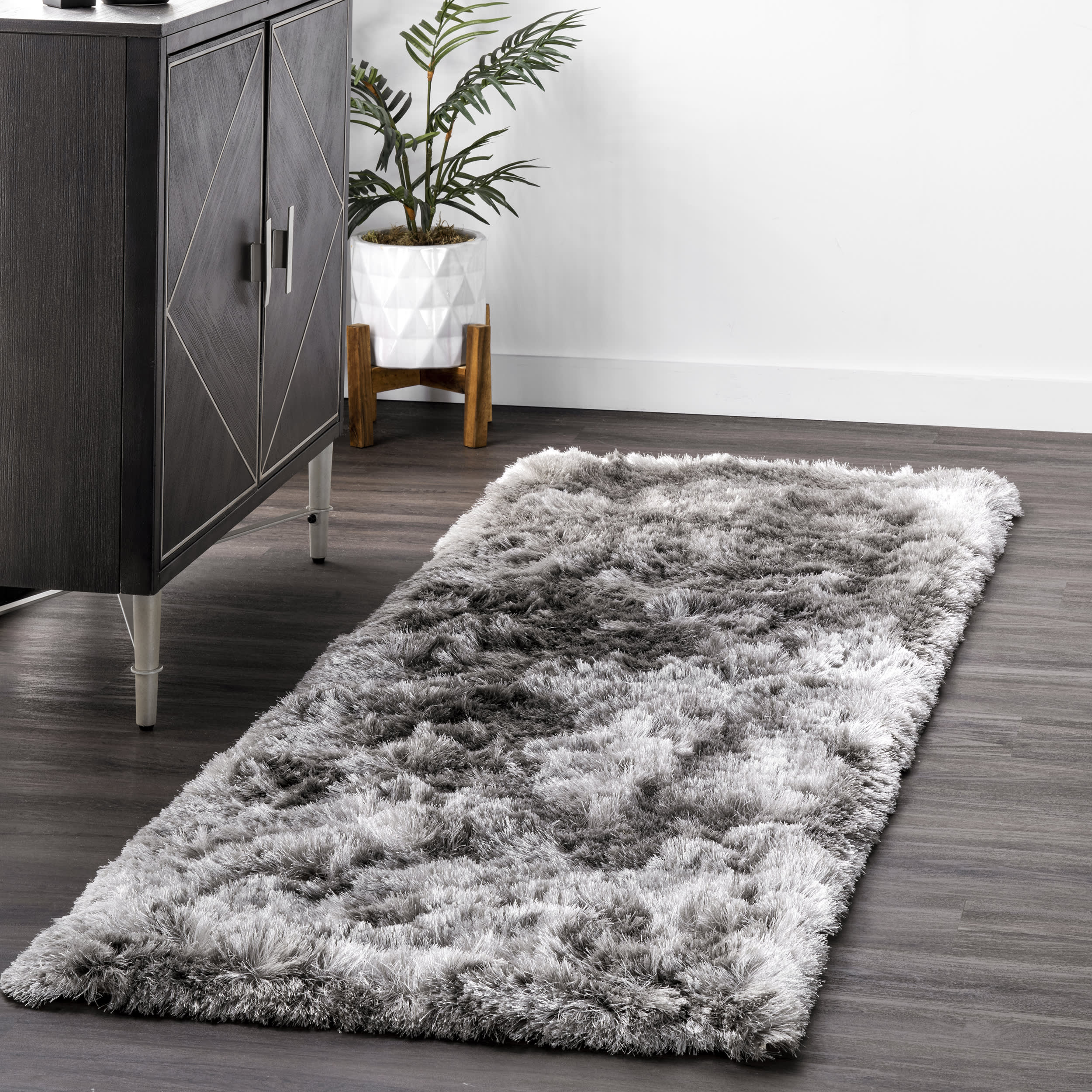 Silky Shine Solid Shag Rug | Silver - Image 2