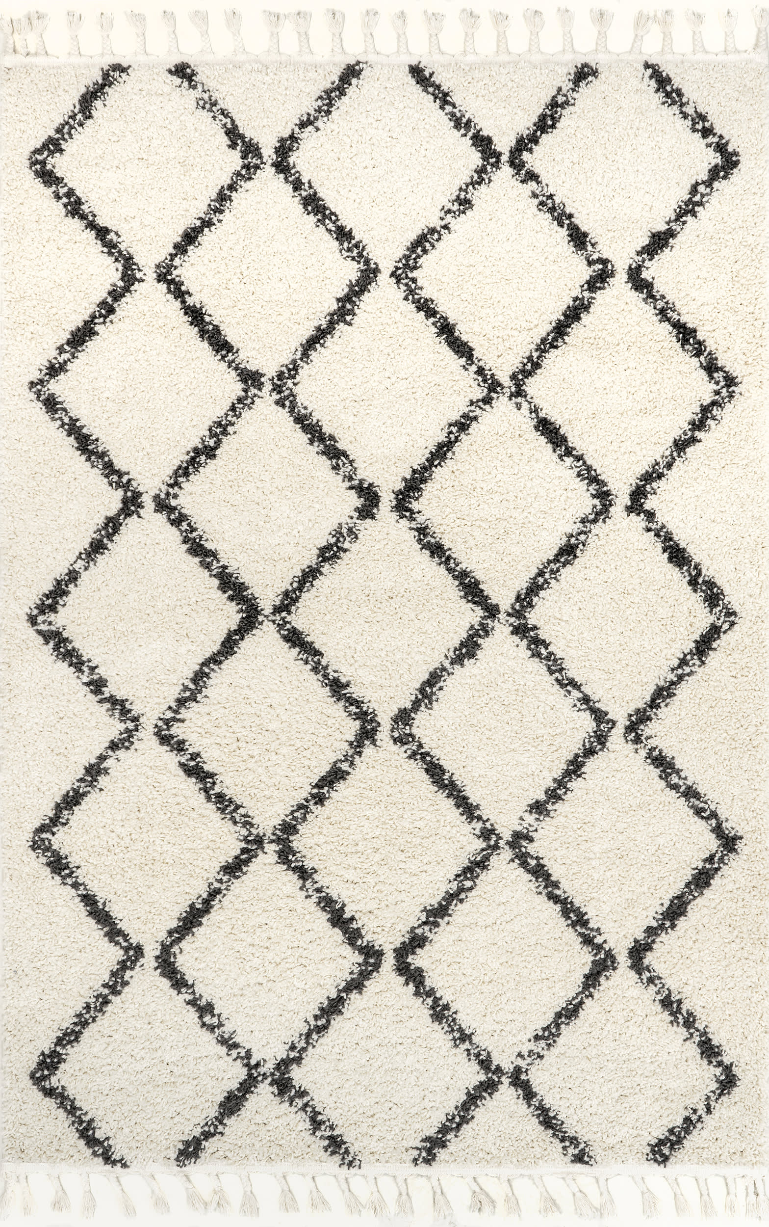 Simple Trellis With Braided Tassels Rug | Off White