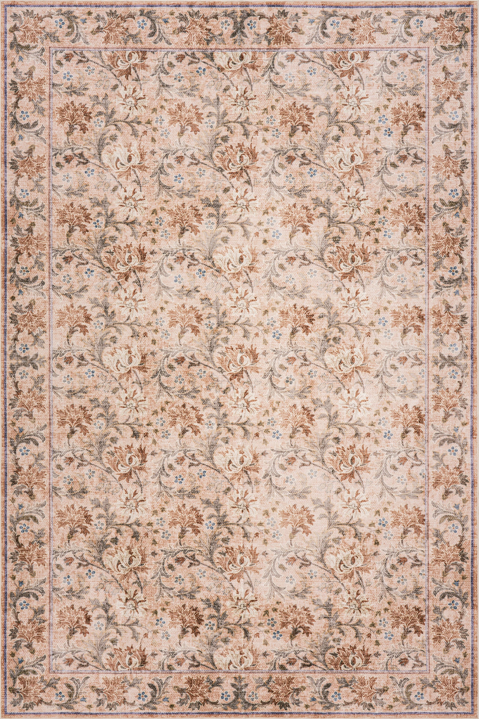Sinikse Floral and Paisley Washable Rug | Peach