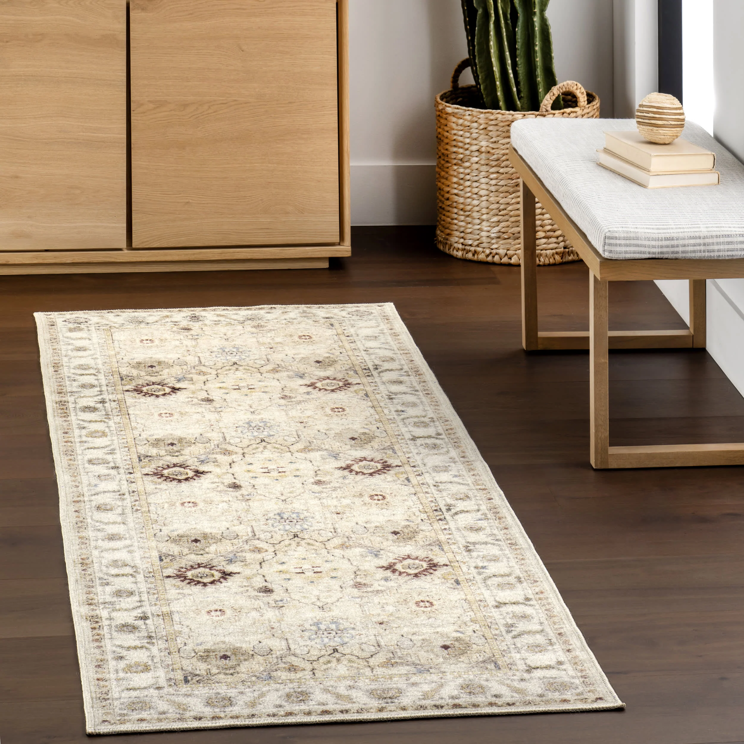 Sloan Vintage Floral Washable Rug | Beige - Image 2