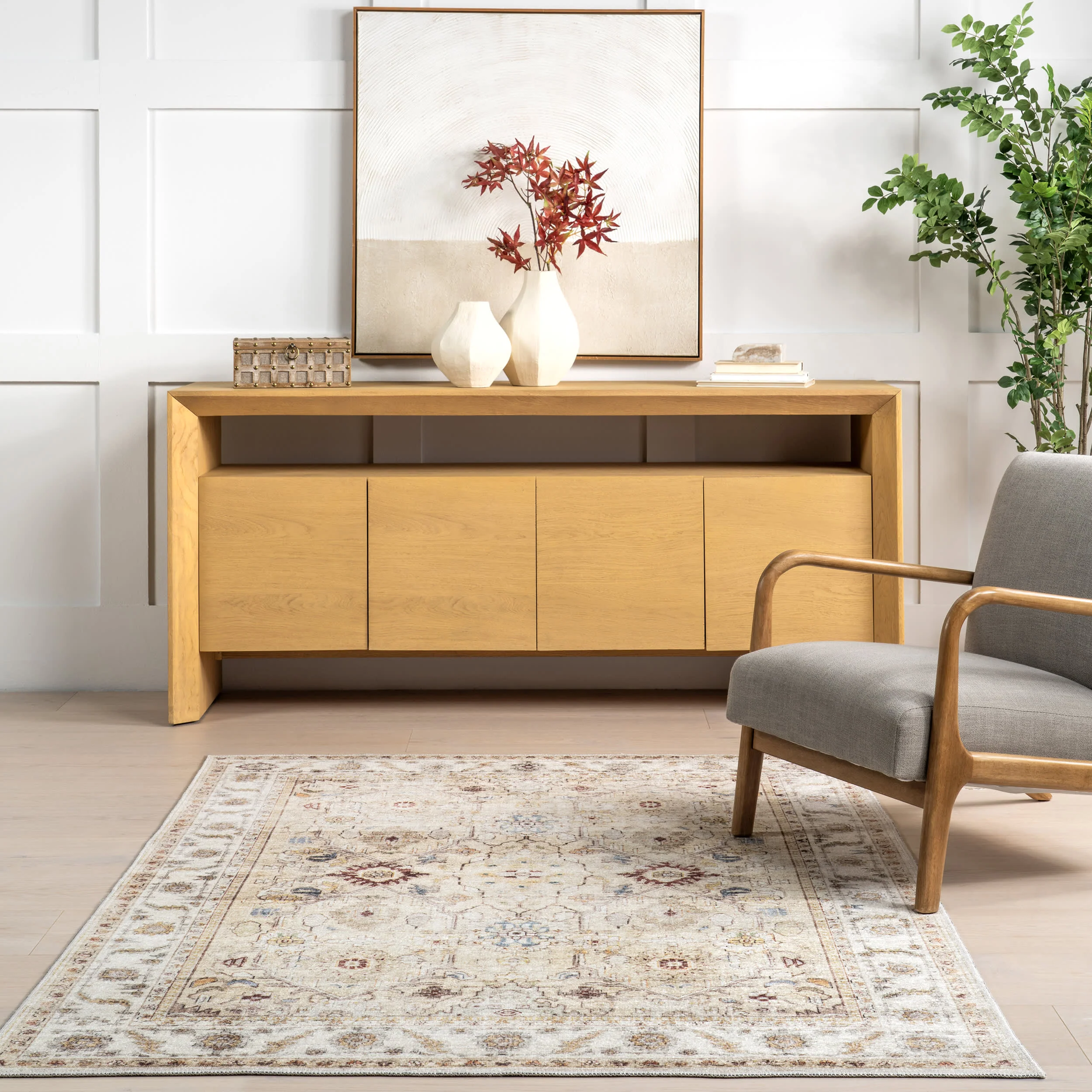 Sloan Vintage Floral Washable Rug | Beige - Image 4