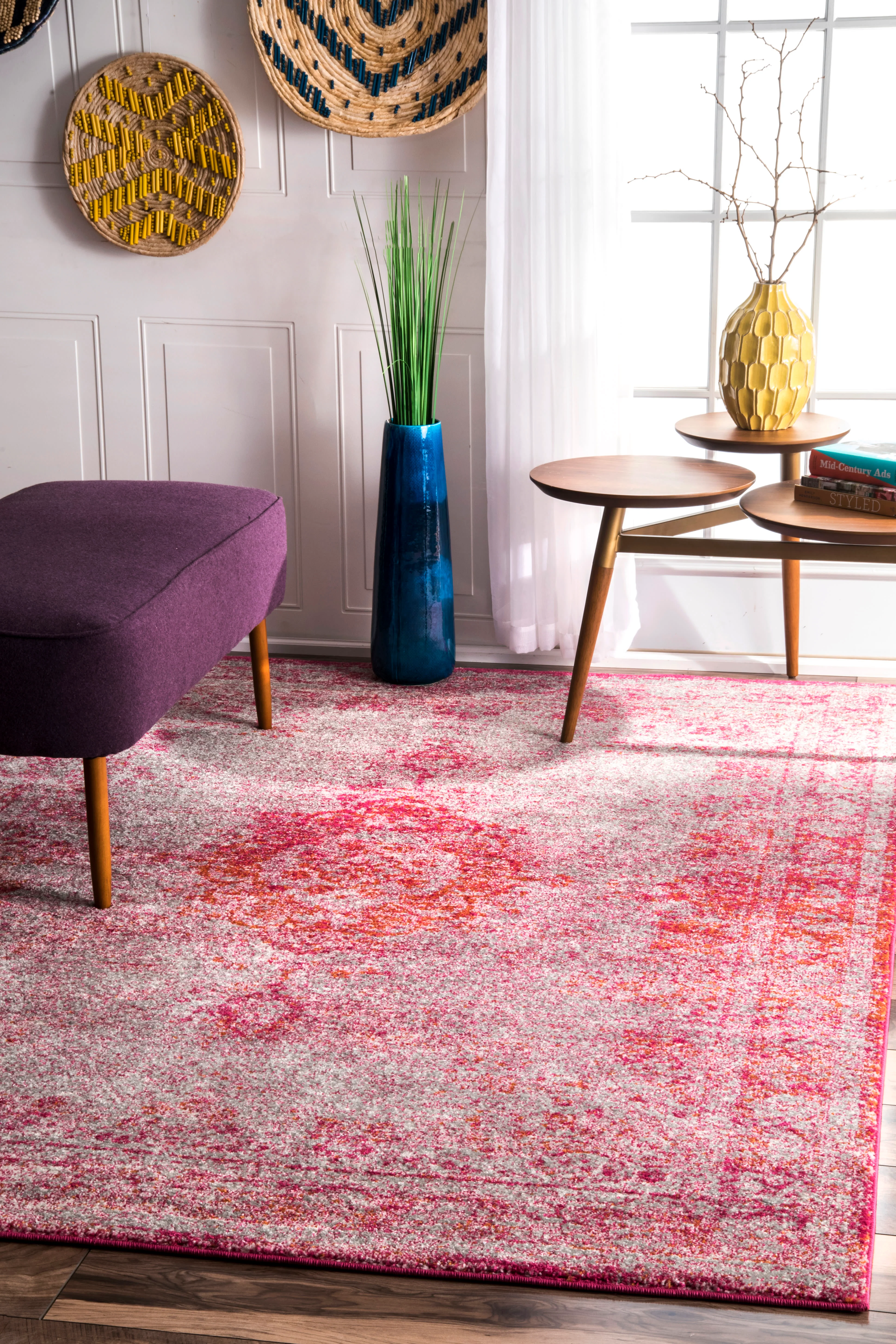 Sofia Overdyed Oriental Medallion Rug | Pink - Image 2