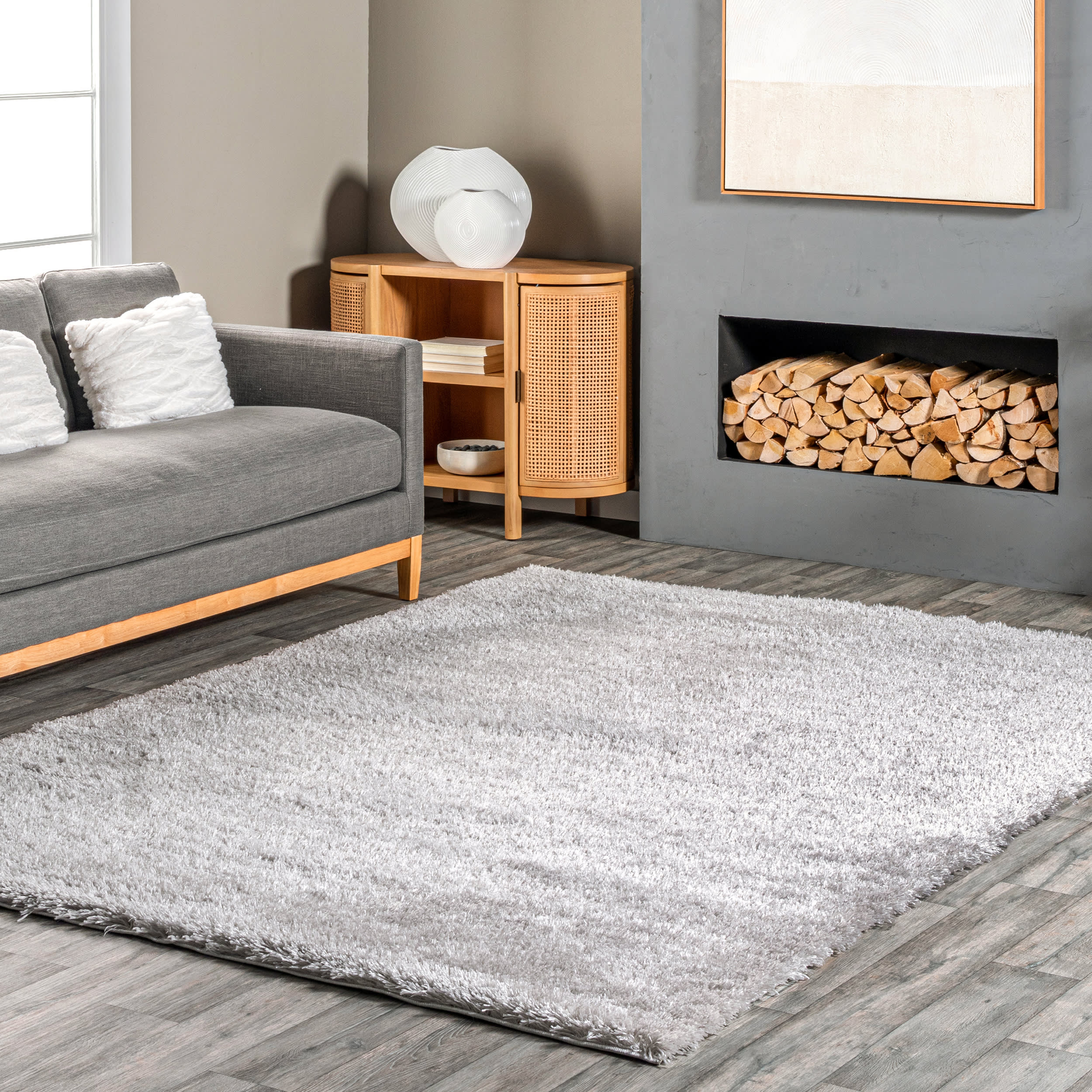 Solid Fluffy Rug | Silver - Image 2