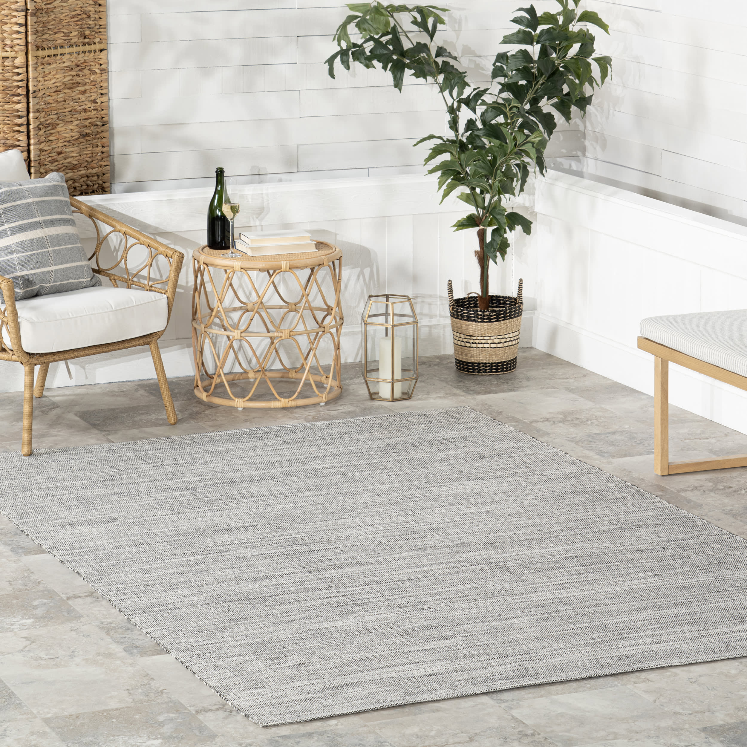 Solid Handwoven Indoor/Outdoor Rug | Grey - Image 2