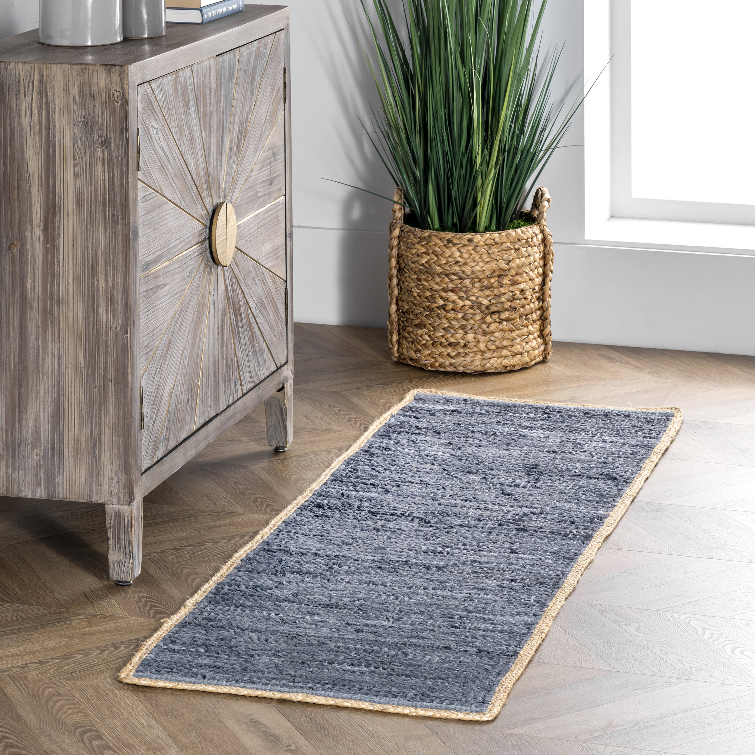 Solid Leather Flatweave Rug | Blue - Image 2