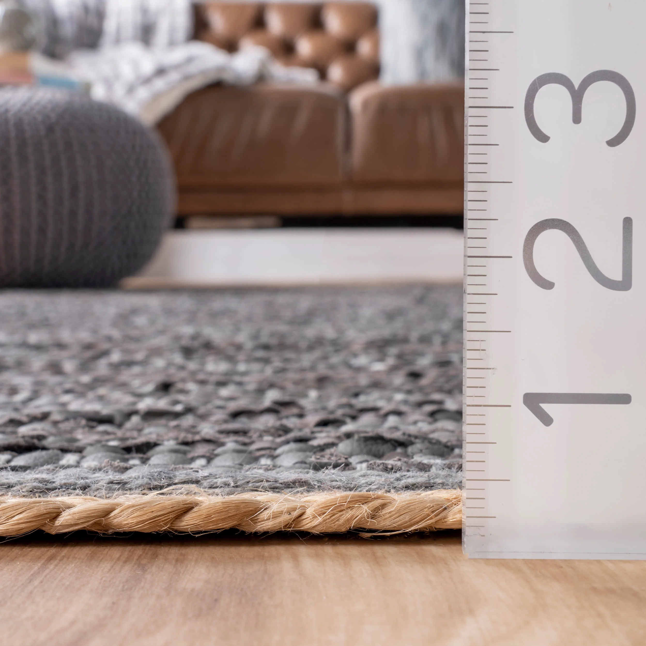 Solid Leather Flatweave Rug | Grey - Image 5