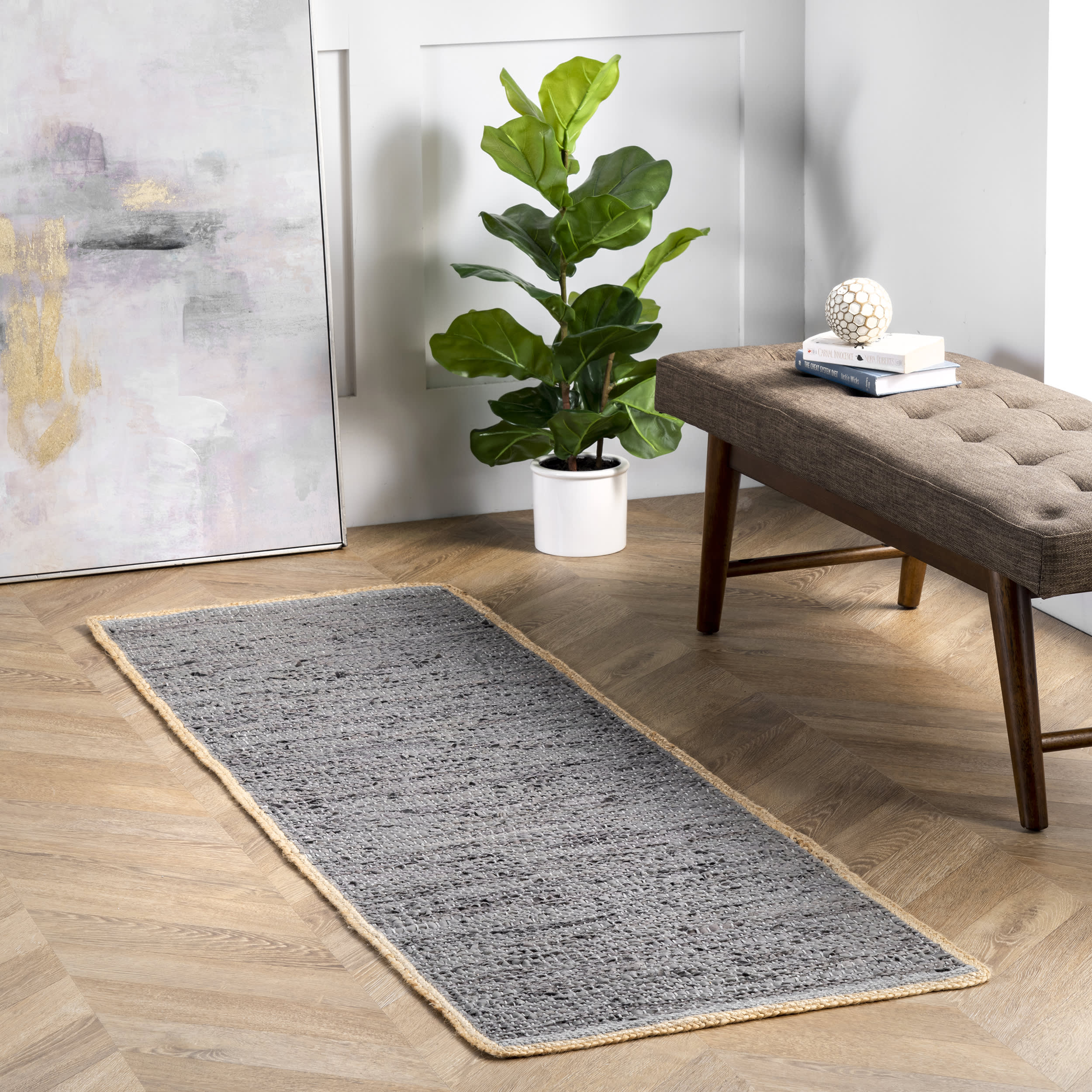 Solid Leather Flatweave Rug | Grey - Image 2