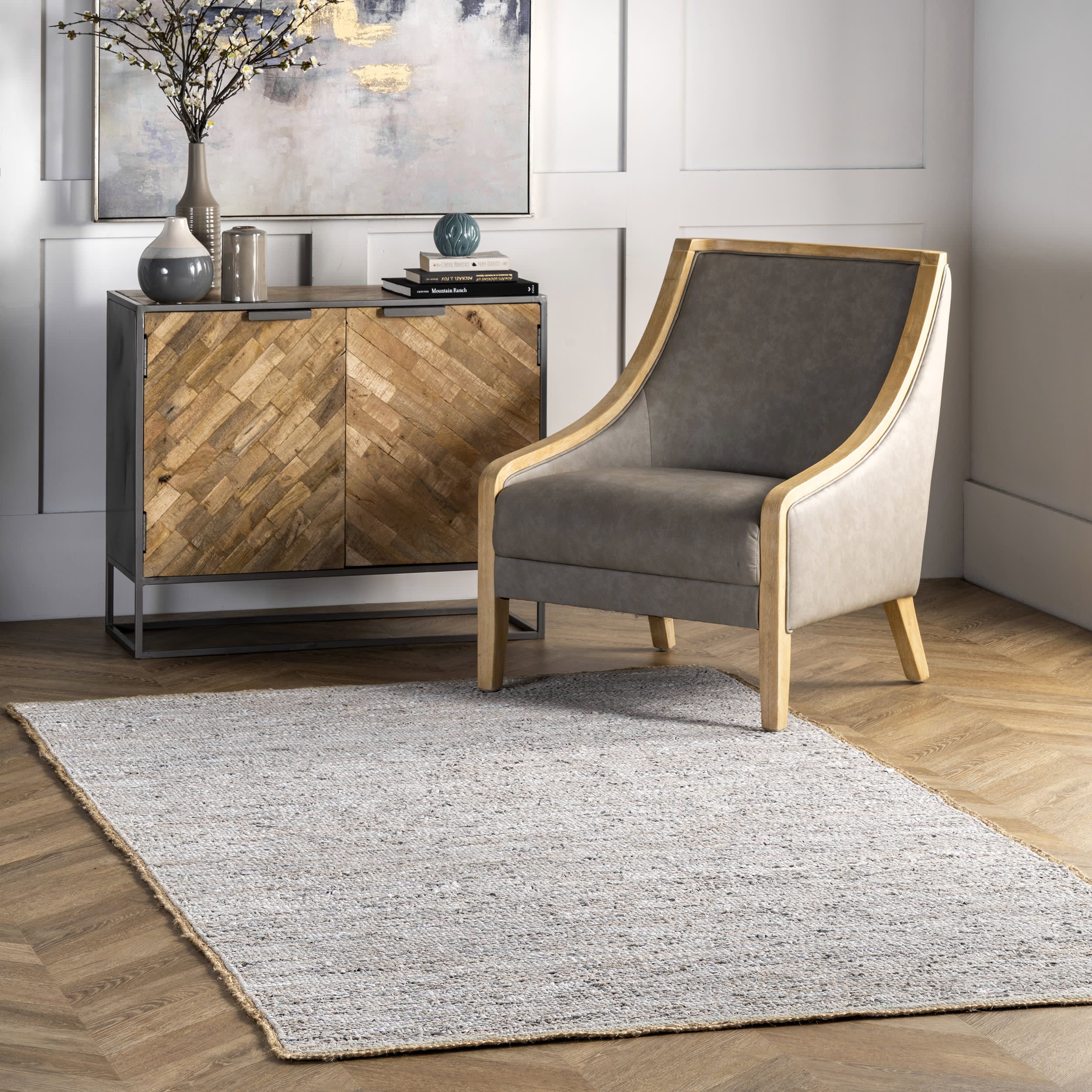 Solid Leather Flatweave Rug | Light Grey - Image 2
