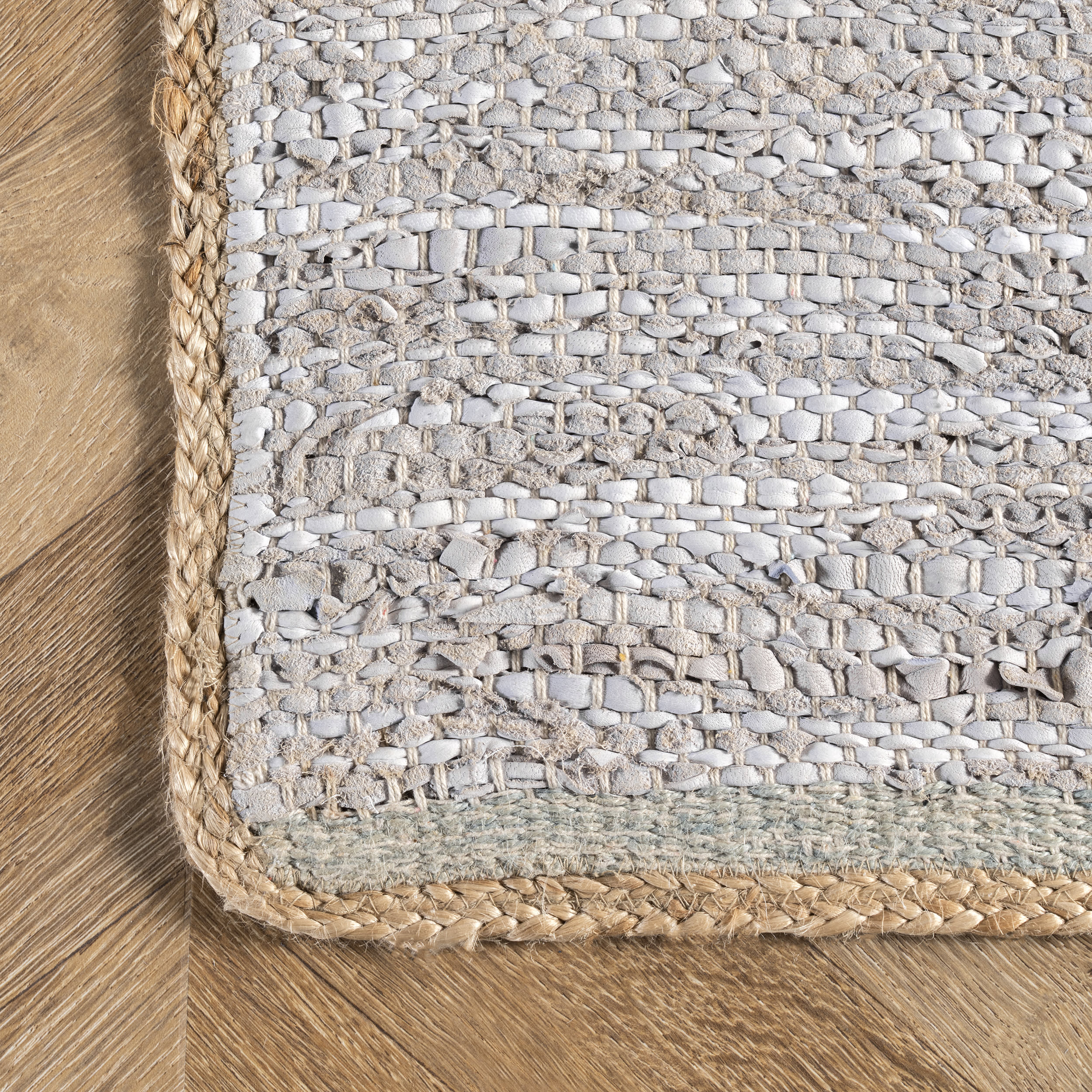 Solid Leather Flatweave Rug | Light Grey - Image 3