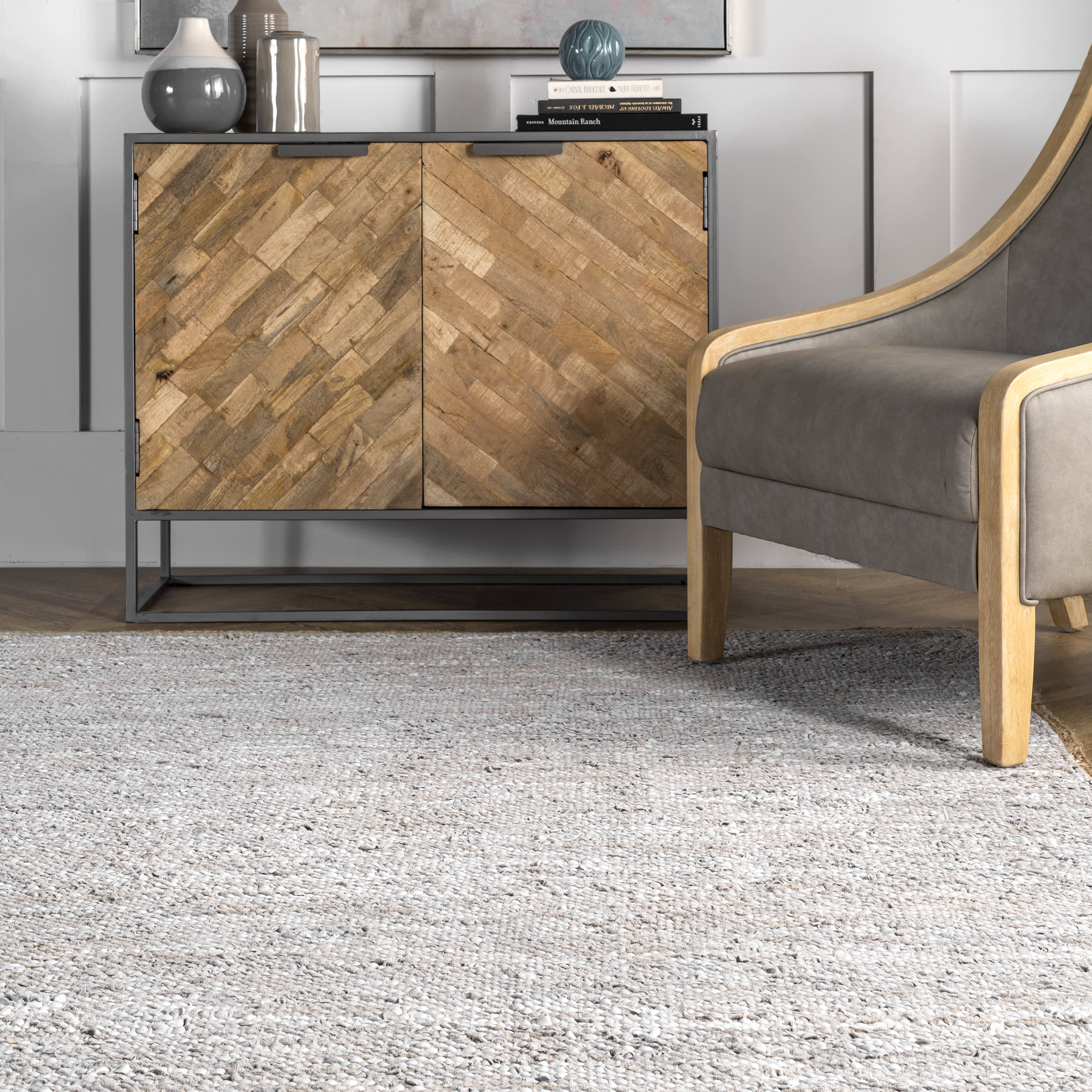 Solid Leather Flatweave Rug | Light Grey - Image 4