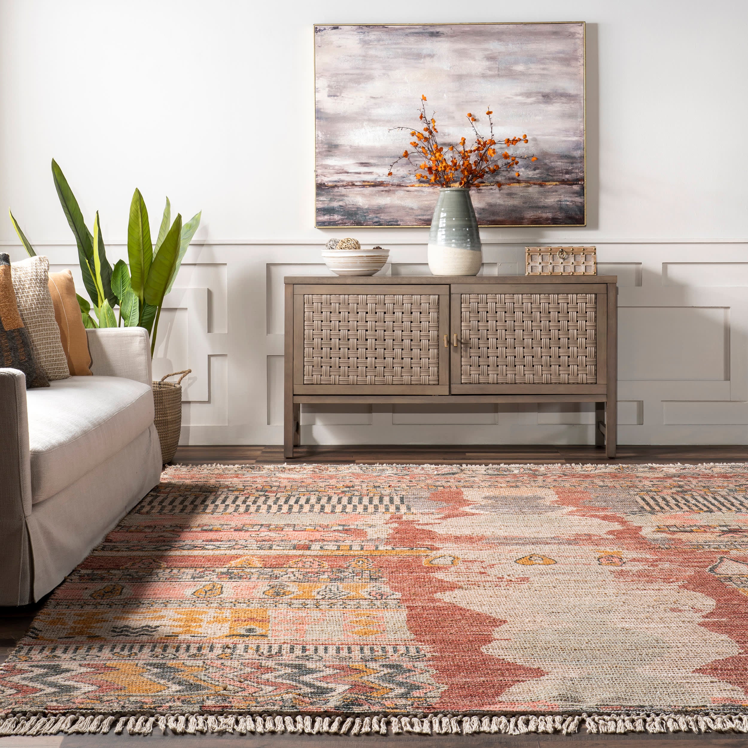 Southwestern Abstract Fringed Rug | Multicolor - Image 4