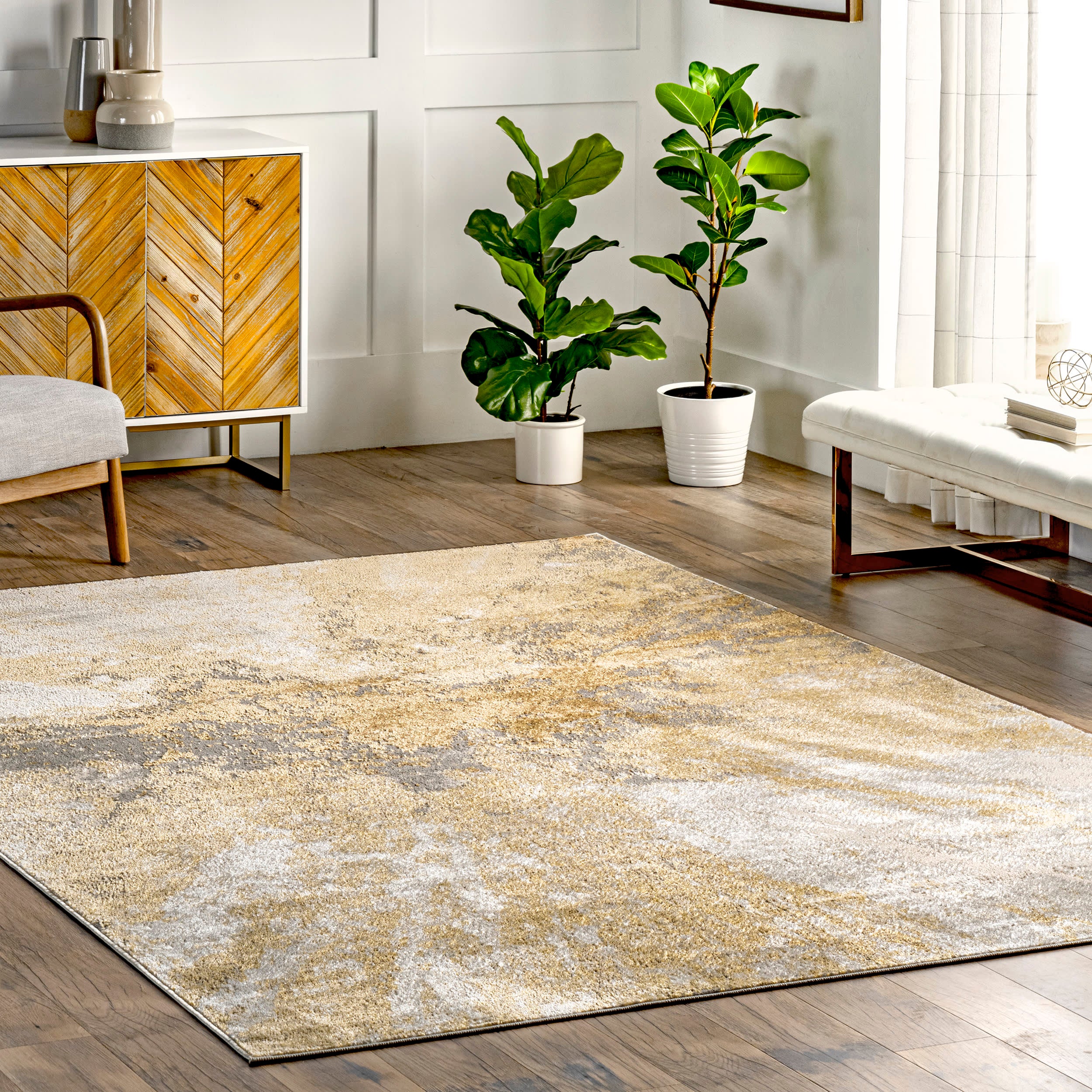 Splatter Abstract Rug | Gold - Image 2