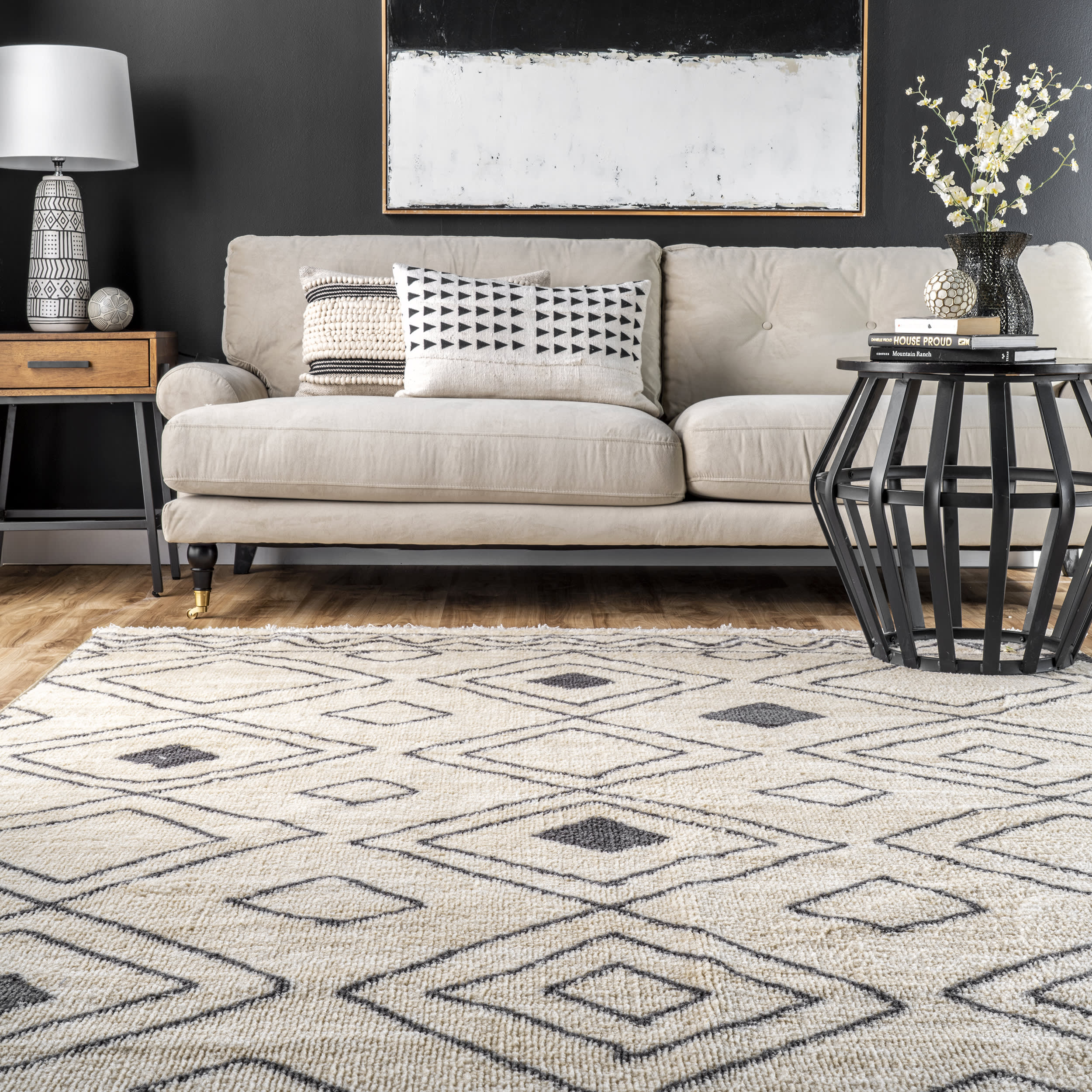 Spotted Diamonds Non-Slip Backing Rug | Beige - Image 4