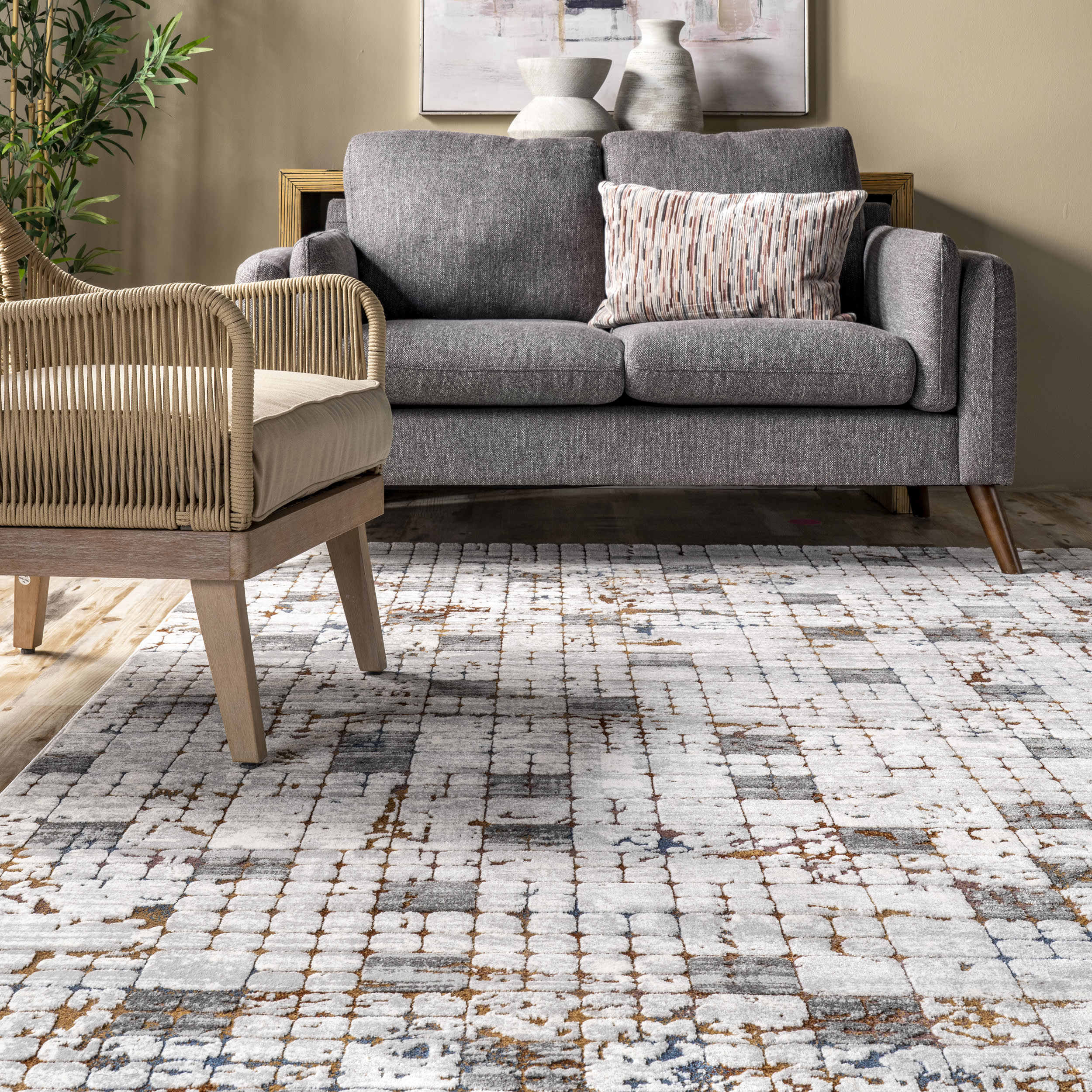 Sprawling Tiles Rug | Light Grey - Image 4