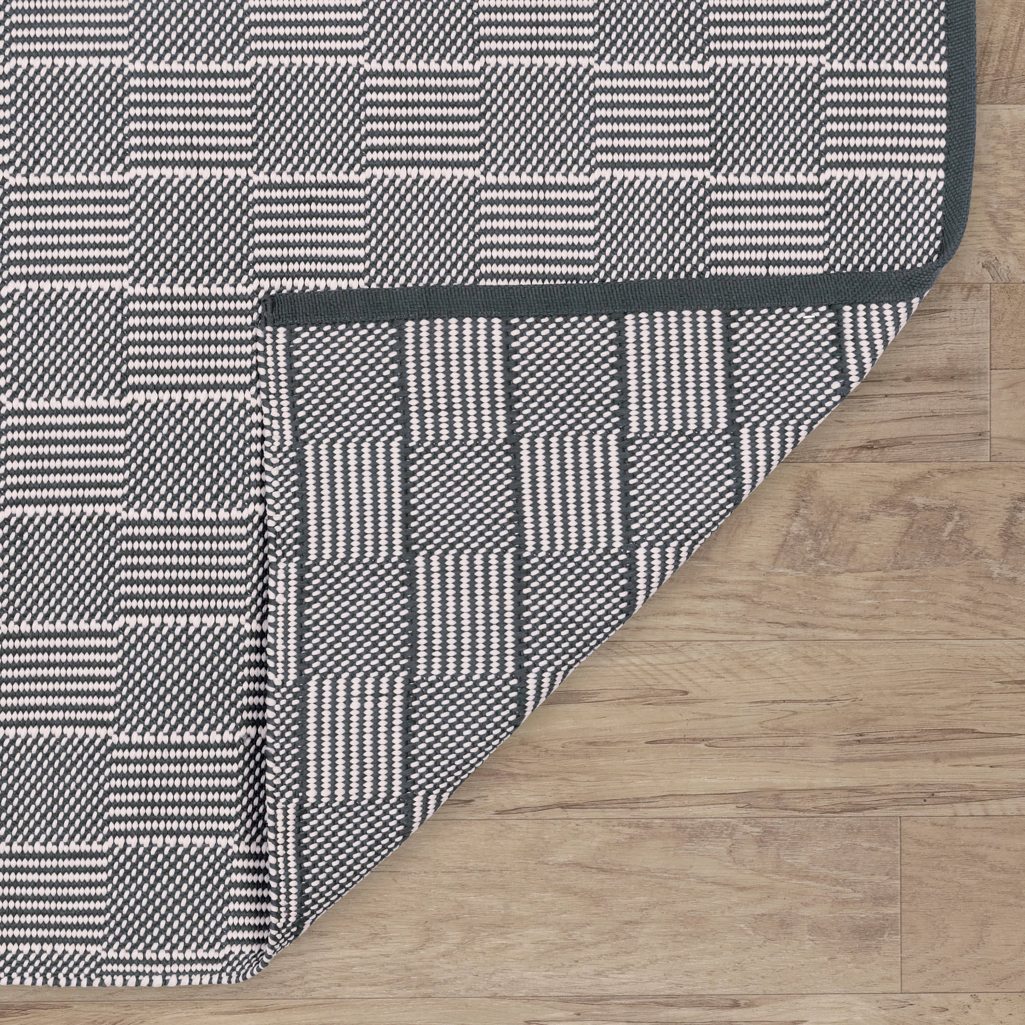 Squares Handwoven Indoor/Outdoor Rug | Grey - Image 6